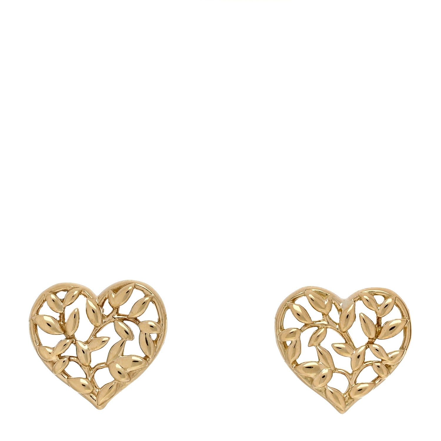 Tiffany 18K Yellow Gold Paloma Picasso Olive Leaf Heart Earrings 1 of 5