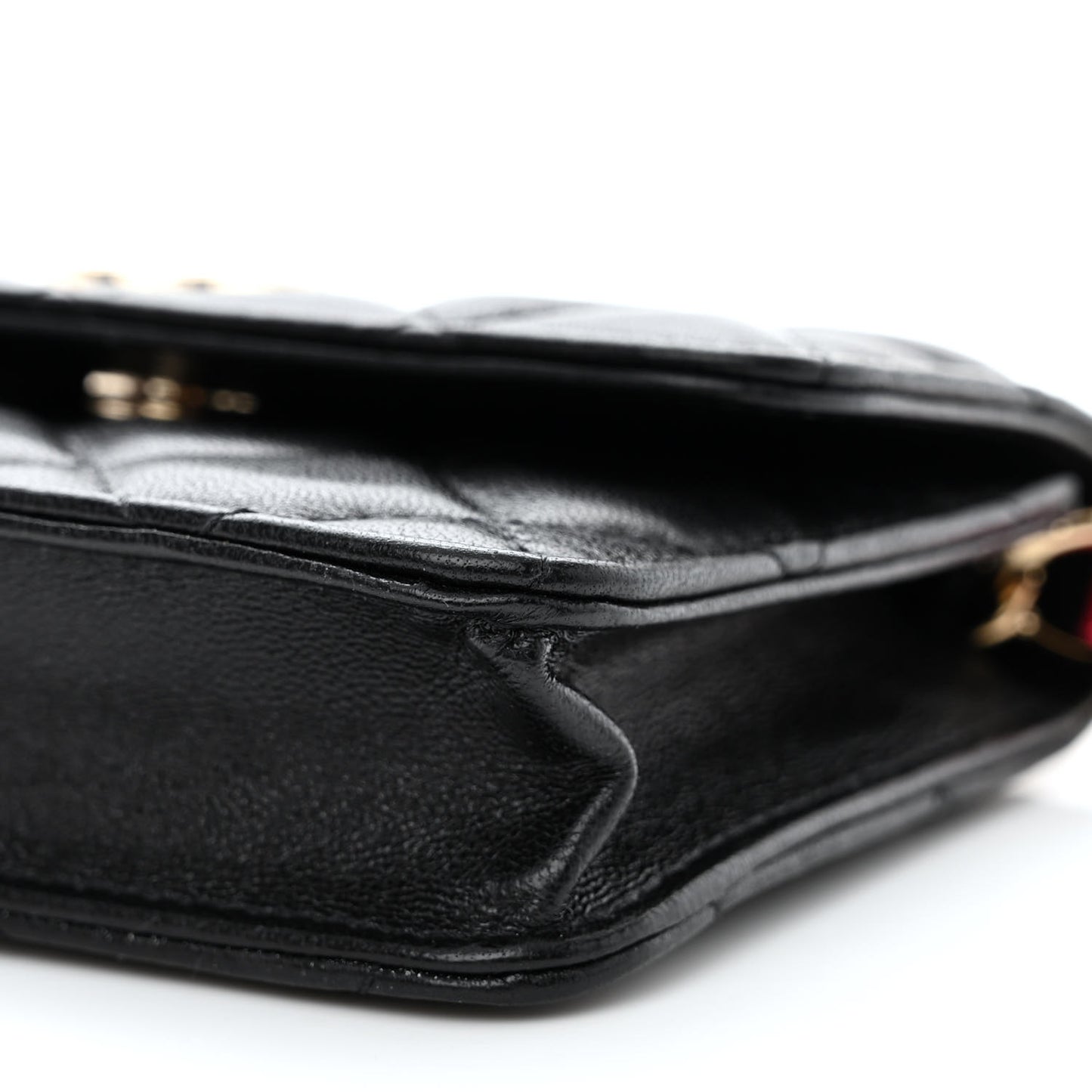 Shiny Lambskin Ribbon Quilted Flap Belt Bag Black
