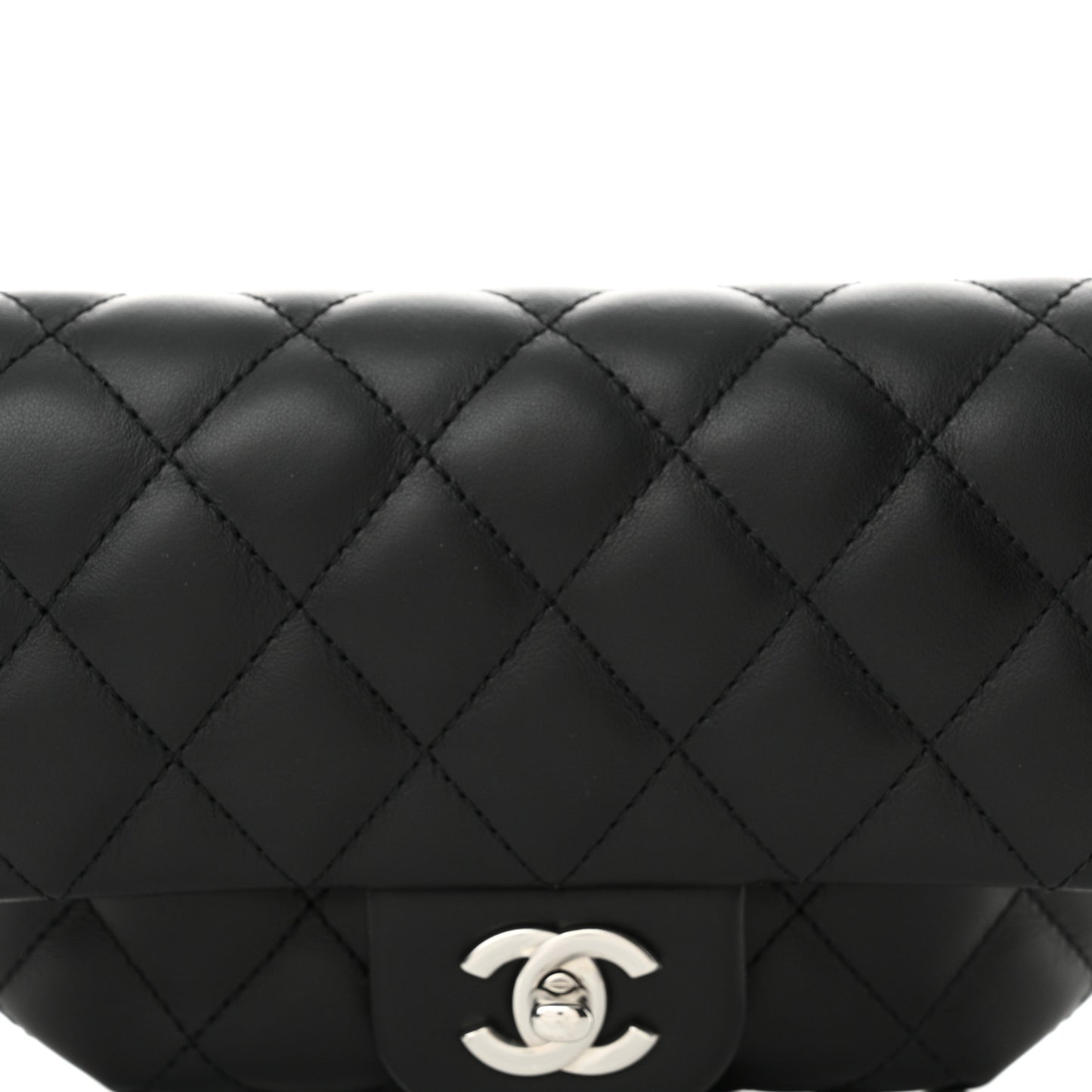 Calfskin Quilted CC Uniform Flap Belt Bag Black