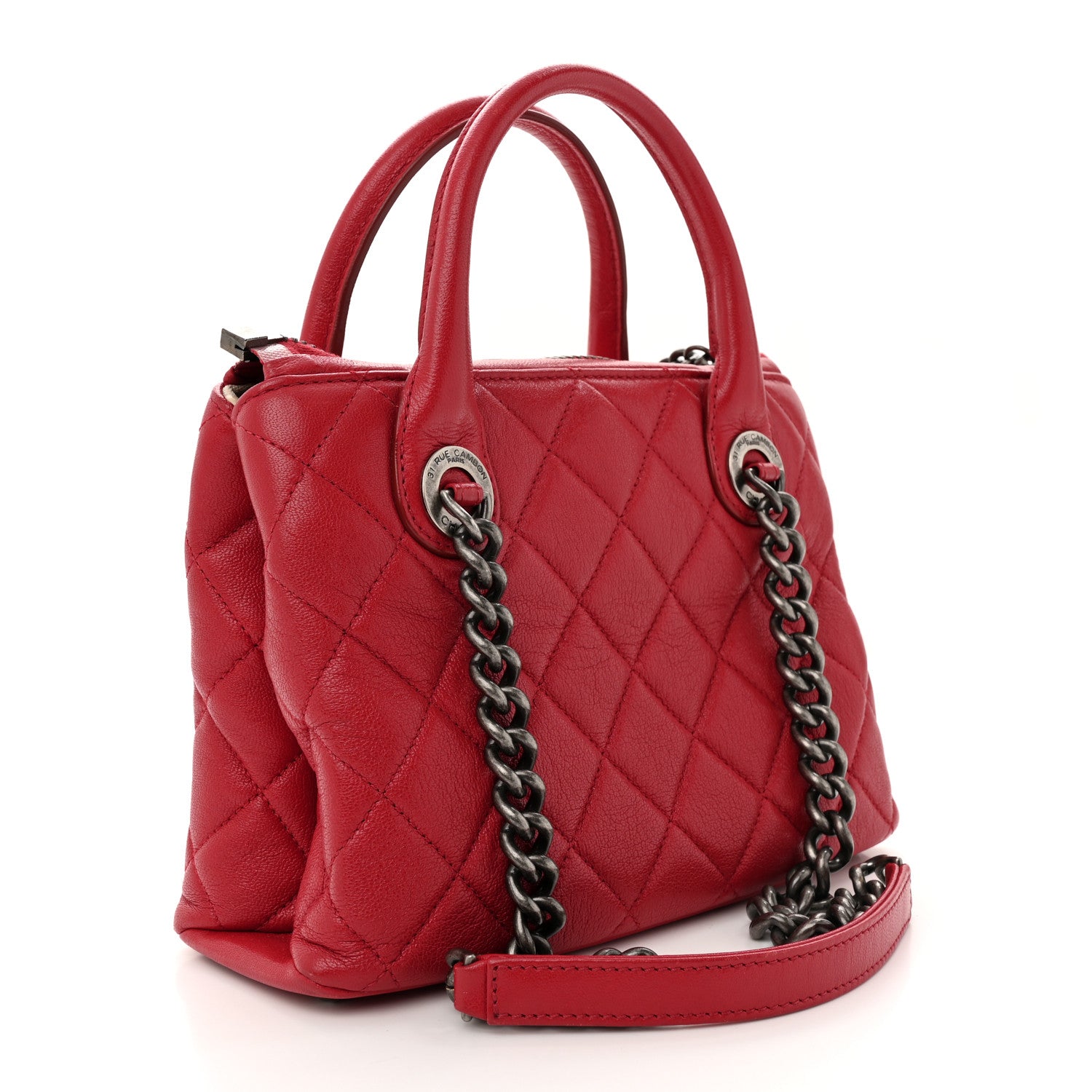 Chanel Shiny Sheepskin Quilted Small Shopping Tote Red 3 of 20