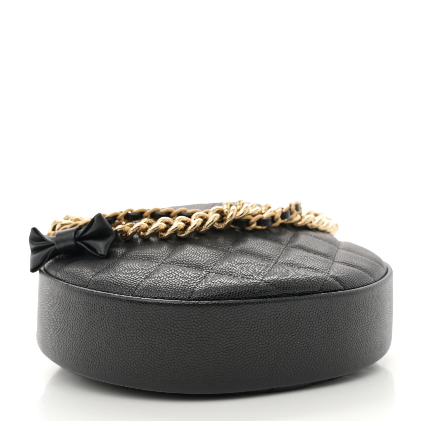 Shiny Caviar Quilted Bow Pouch Hobo Black