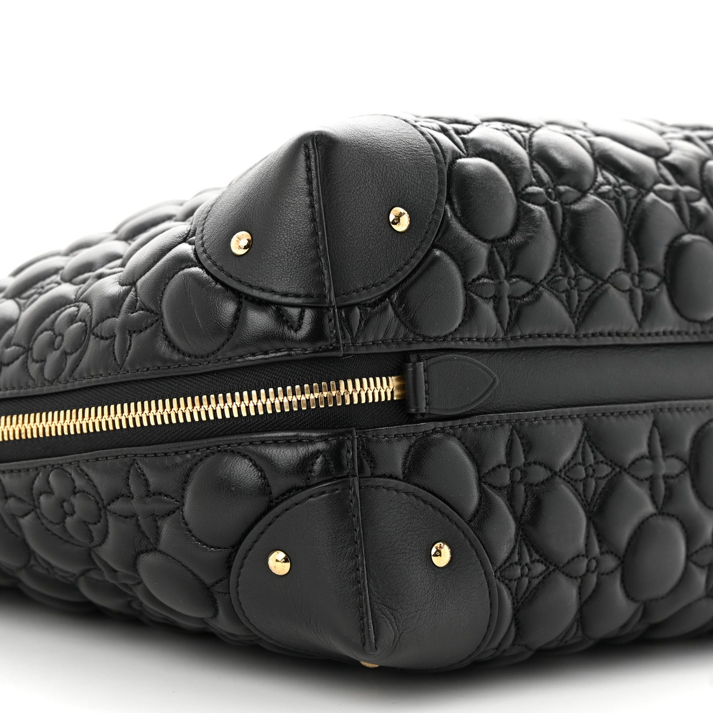 Lambskin Quilted Flowers Triangle Softy Black