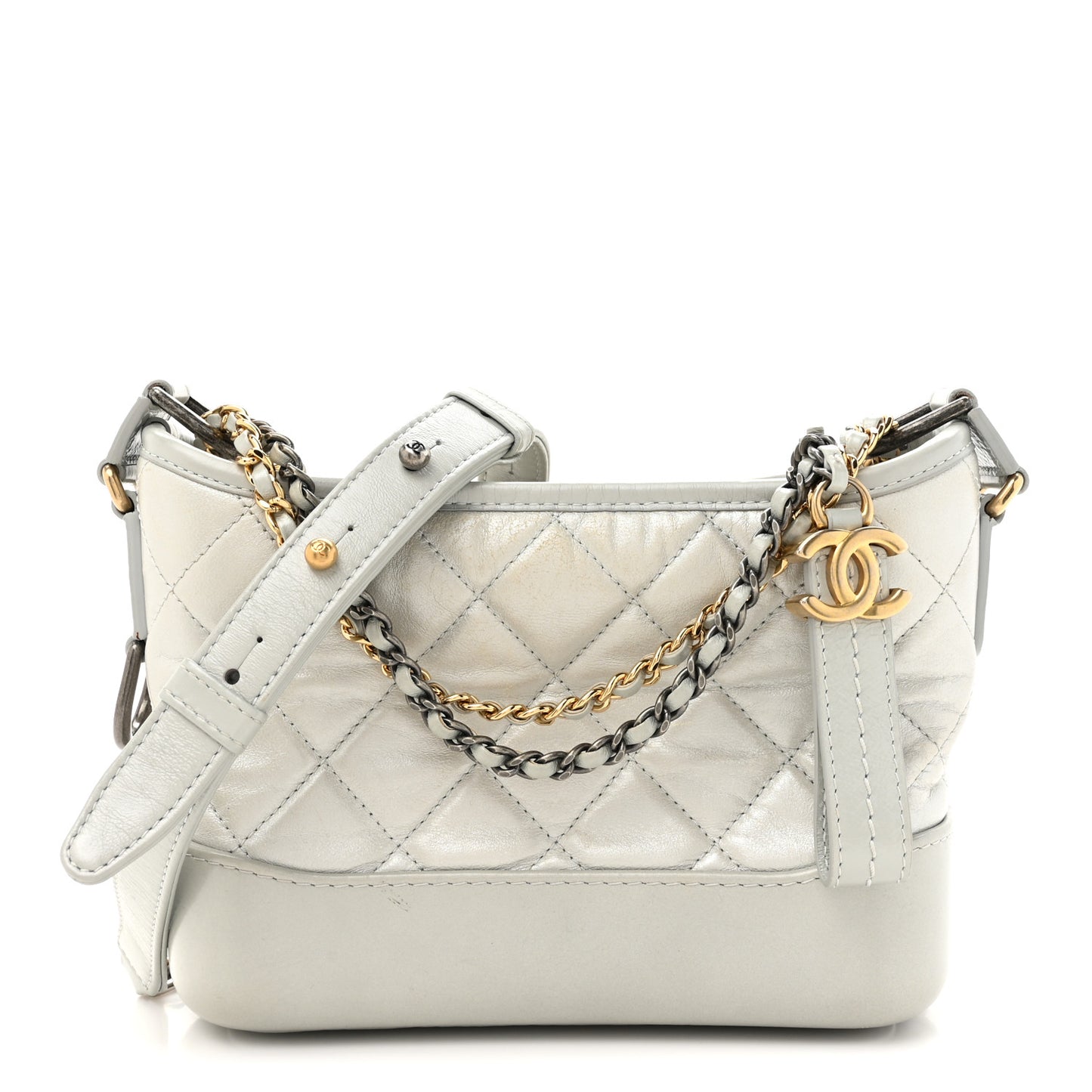 Metallic Aged Calfskin Quilted Small Gabrielle Hobo Silver