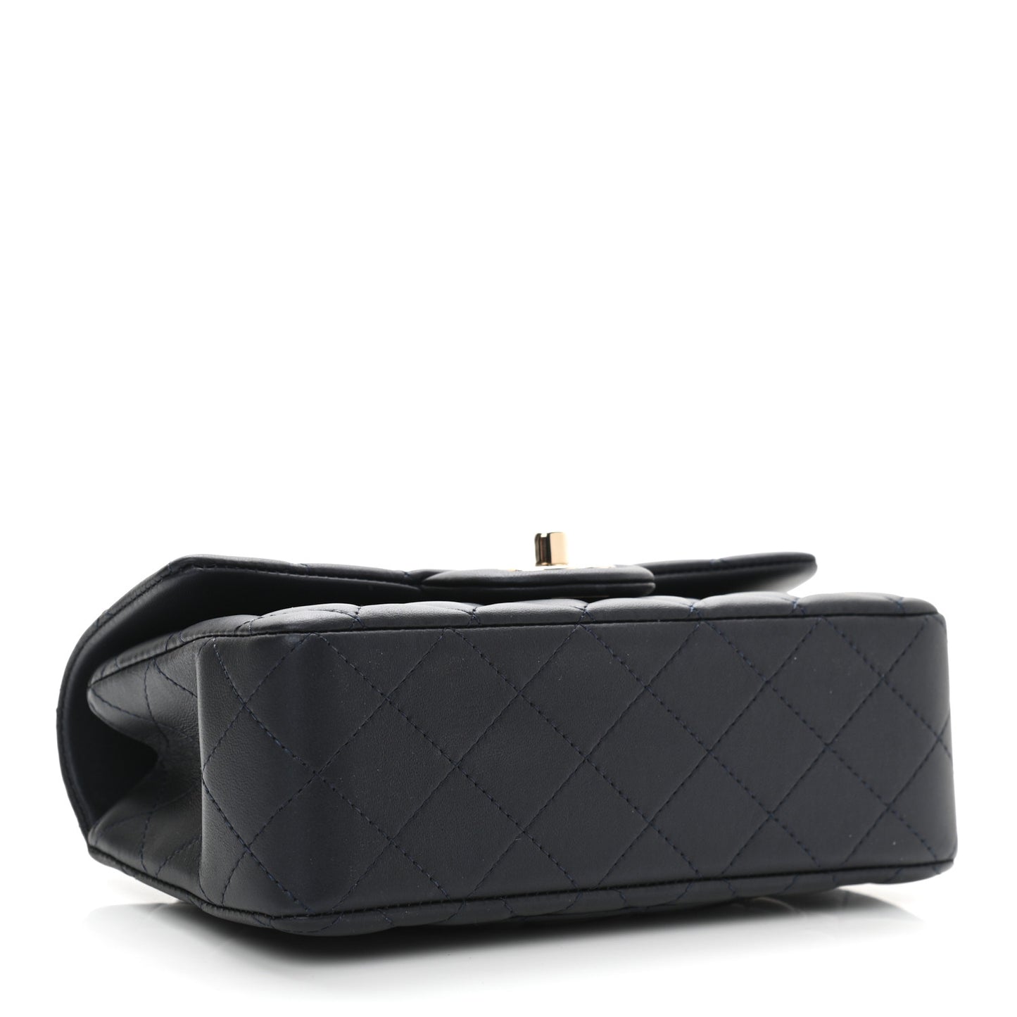 Lambskin Quilted Mini Top Handle Rectangular Flap Navy Blue