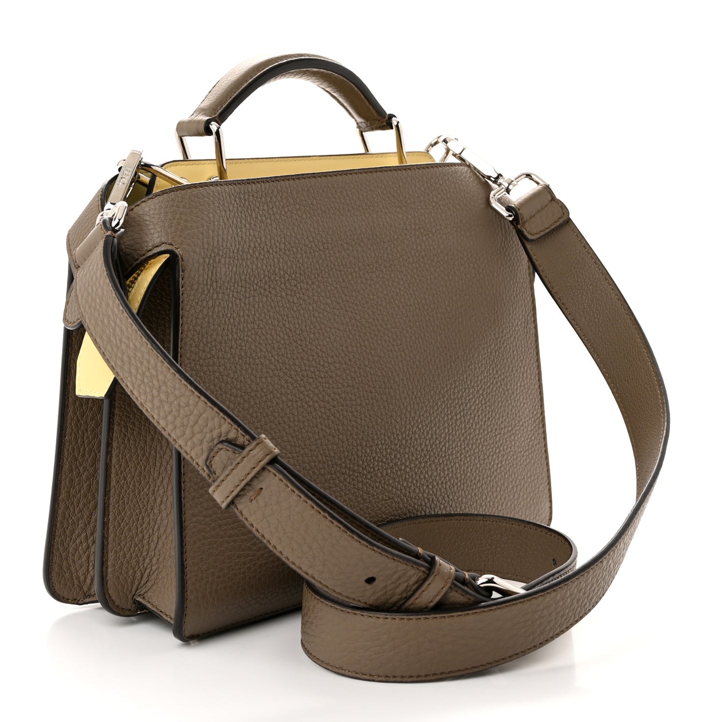 Cuoio Romano Vitello Cover Glazed Fabric Bi-Color FF 1974 Mini Peekaboo I SEE U Satchel Tartufo Banana Tobacco Moro