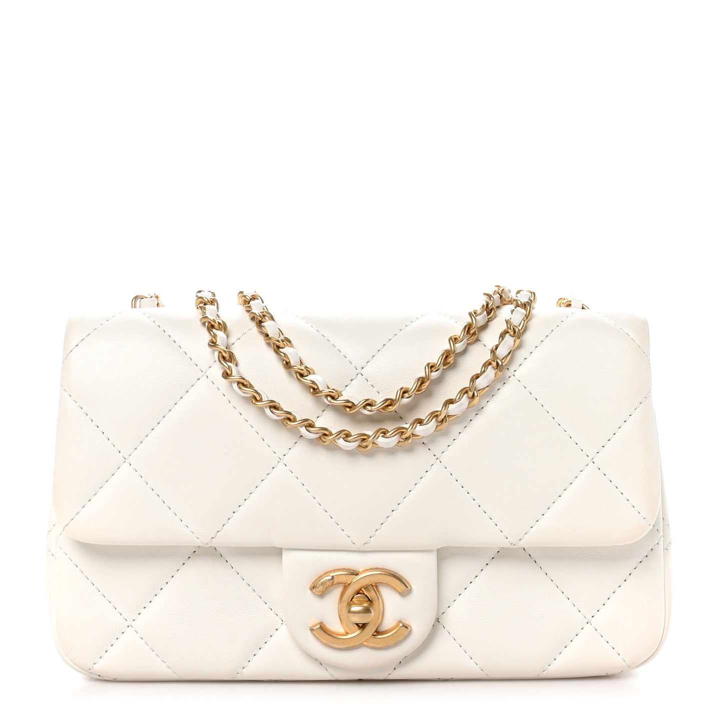 Lambskin Quilted Small Double Pearl Flap White