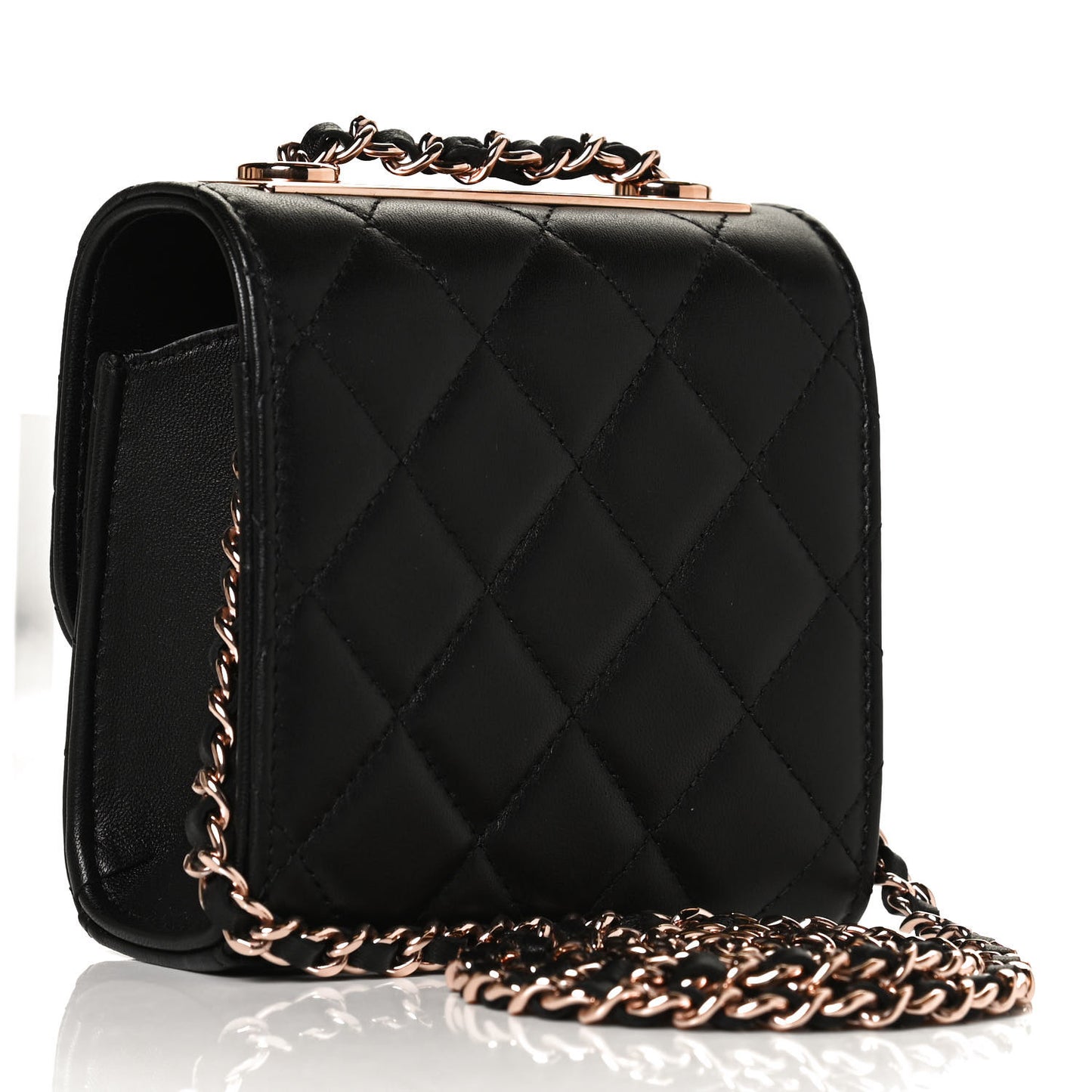 Lambskin Quilted Mini Trendy CC Chain Wallet Black