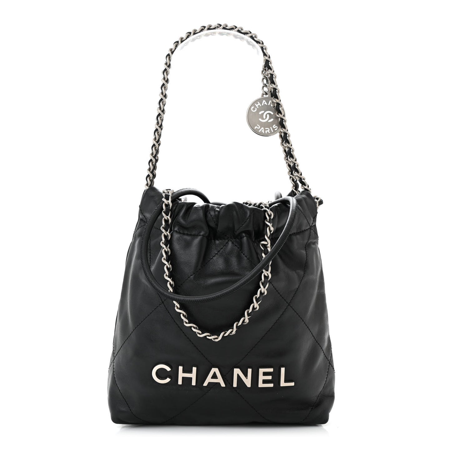 Shiny Calfskin Quilted Mini Chanel 22 Black