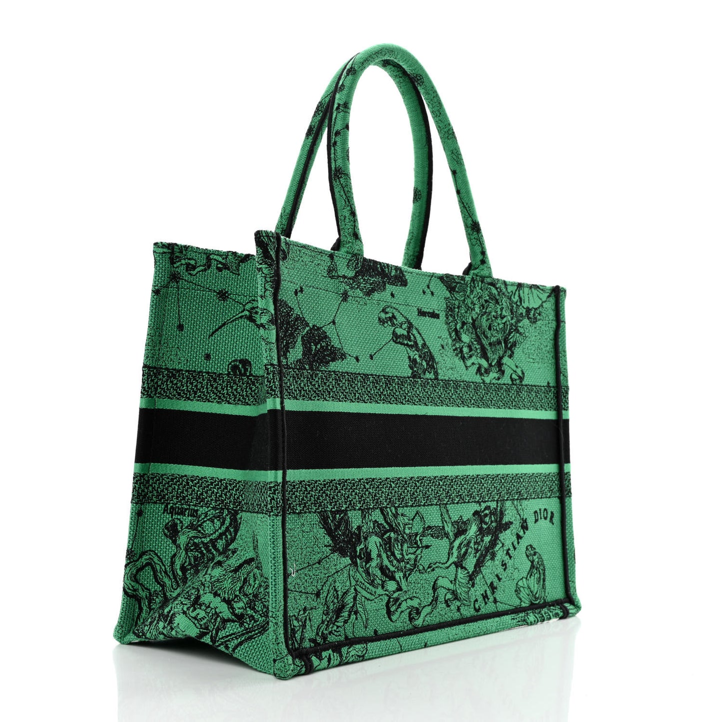 Canvas Embroidered Medium Zodiac Toile De Jouy Book Tote Green