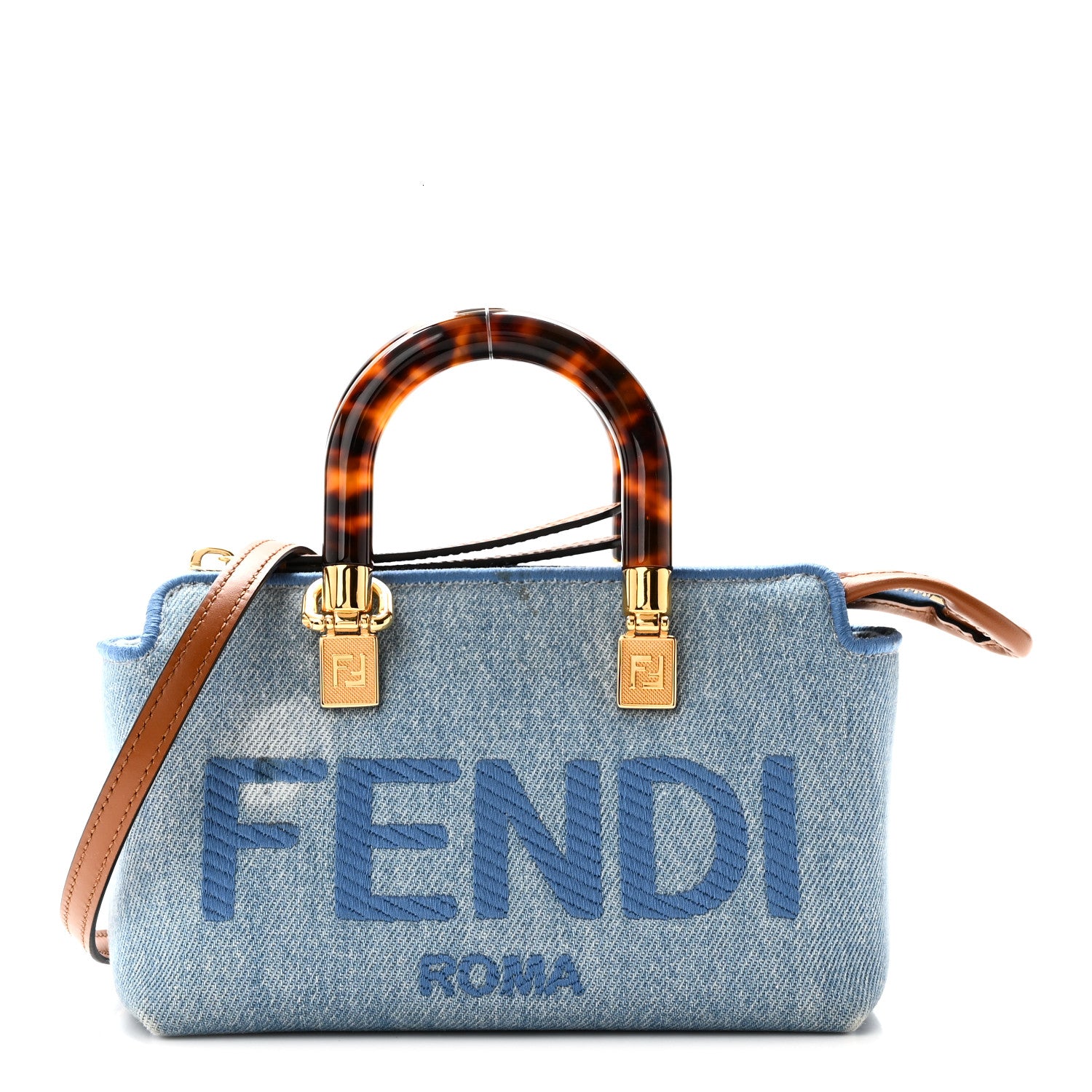 Fendi Denim Vitello King Plexiglass Logo Embroidered Mini By The