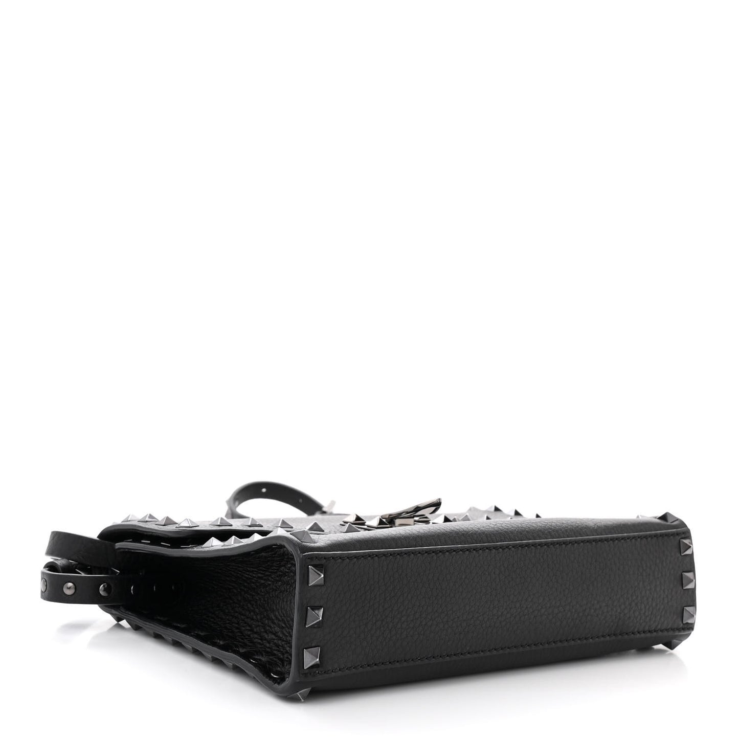 Pebbled Calfskin Monochrome Medium Rockstud Flip Lock Crossbody Bag Black