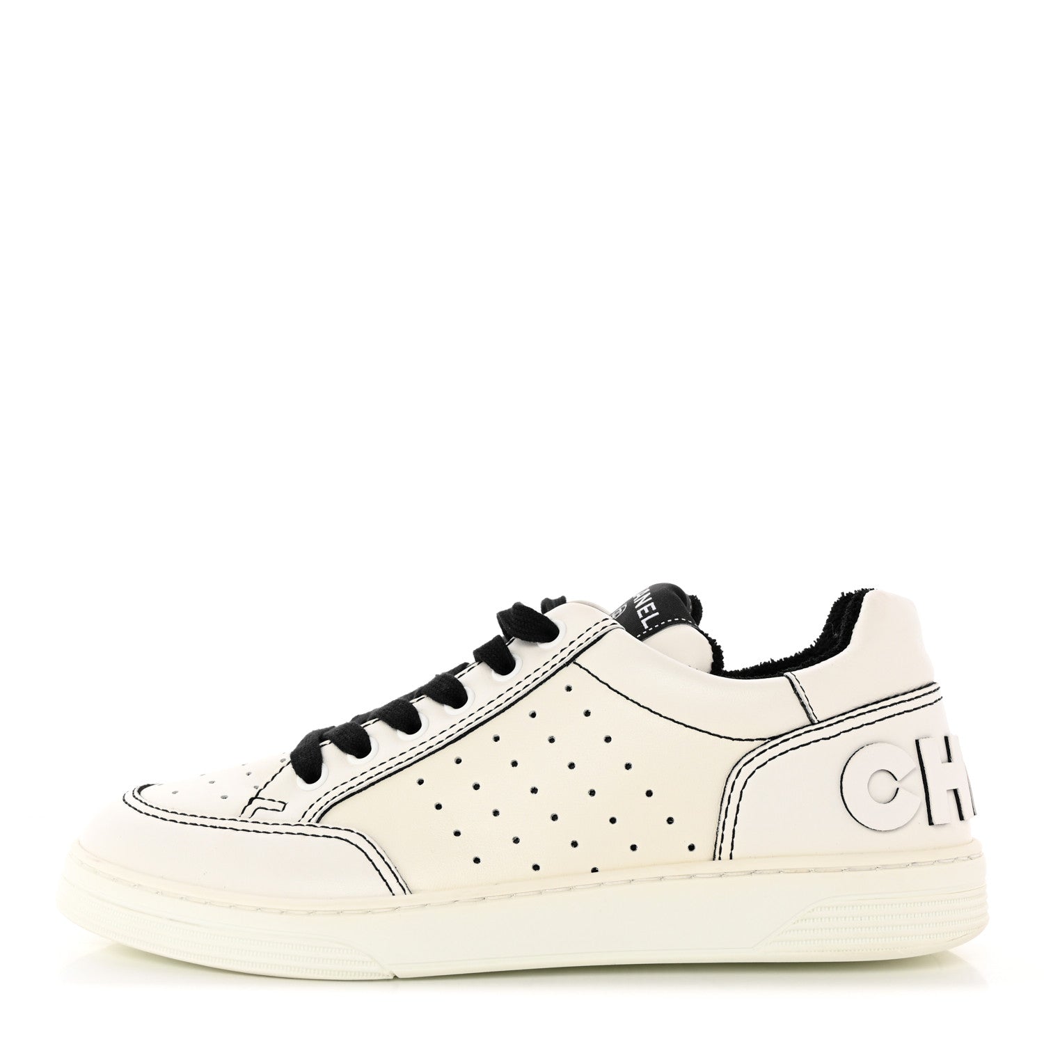 Chanel Calfskin Womens Logo Sneakers 38.5 White Black 1 of 7
