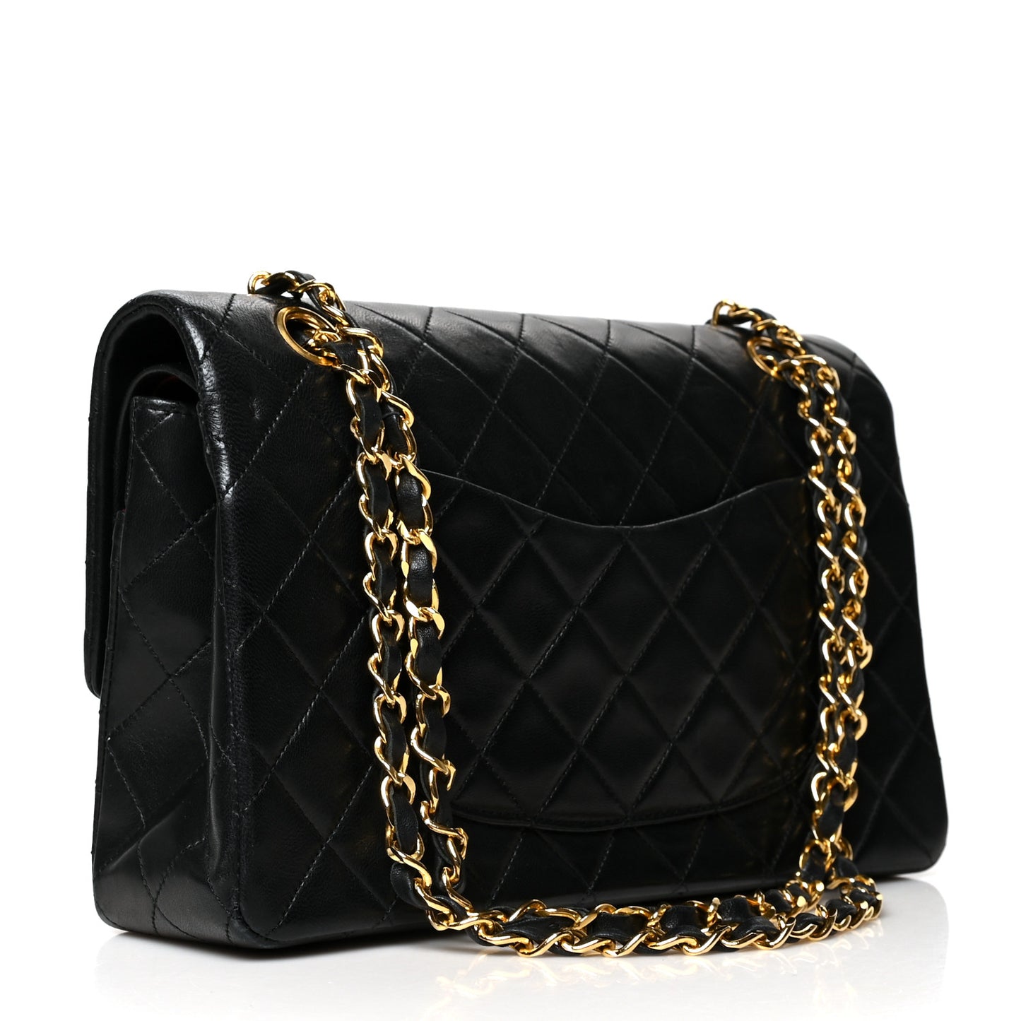 Lambskin Quilted Medium Double Flap Black