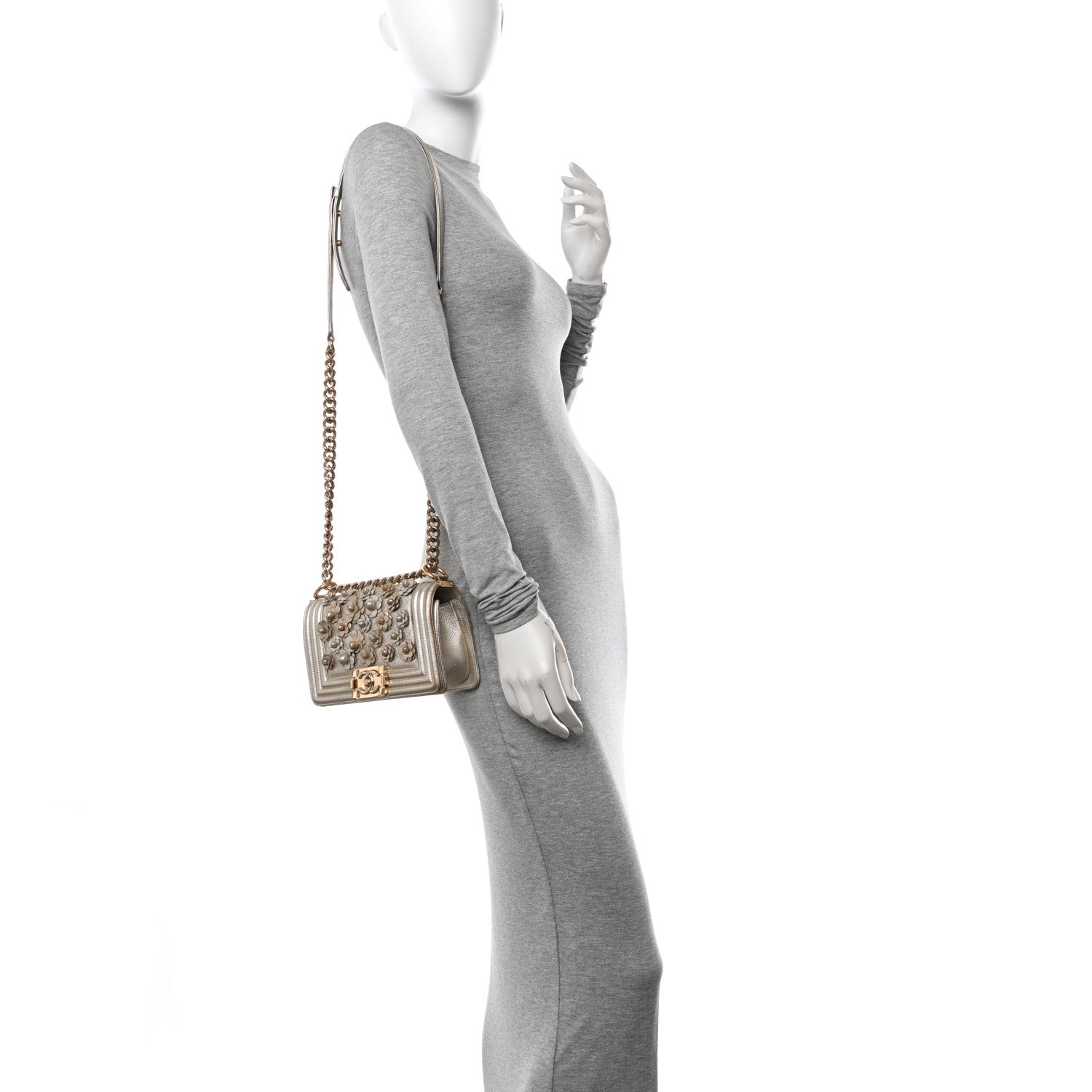 Chanel Metallic Calfskin Quilted Camellia Small Boy Flap Gold 3 of 18