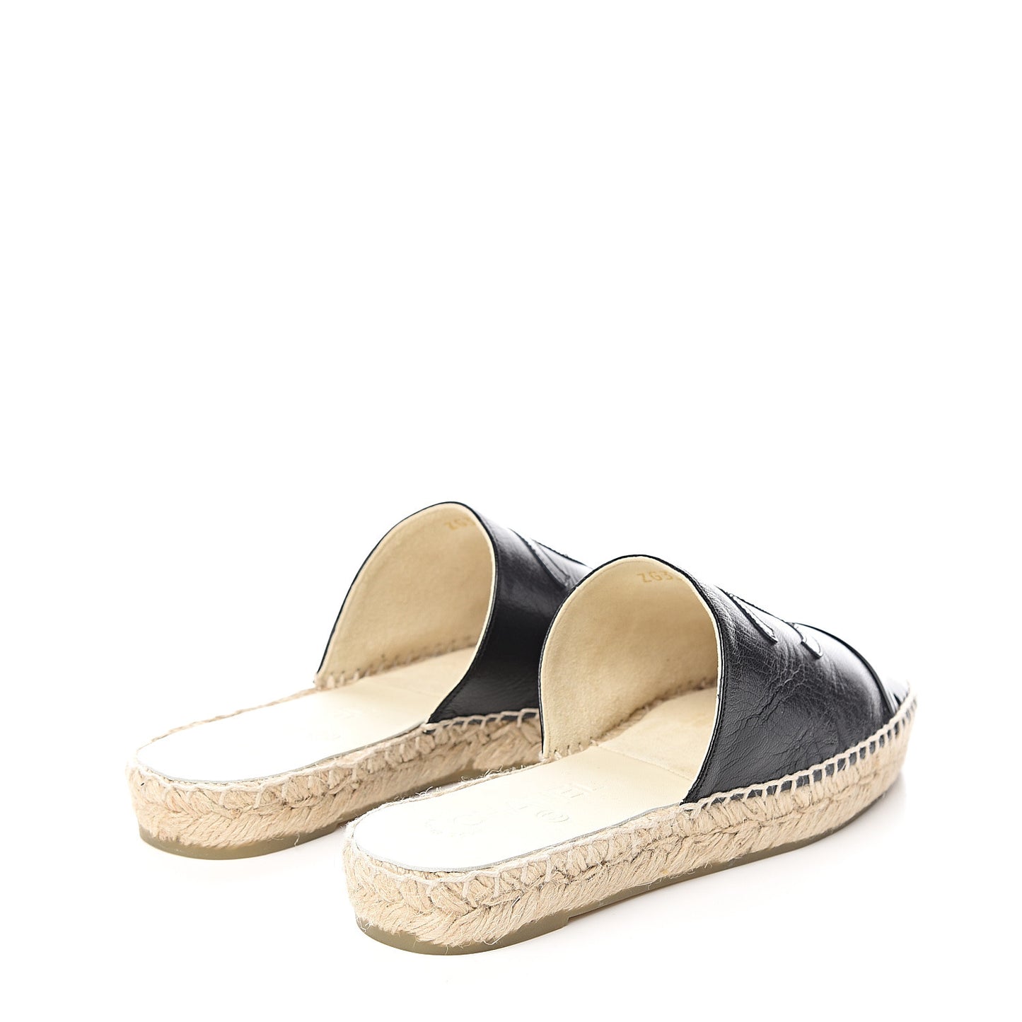 Iridescent Goatskin Patent CC Espadrille Mules 36 Black