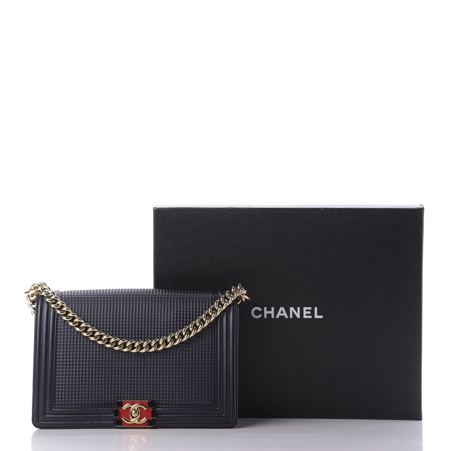 Lambskin Embossed New Medium Boy Cube Flap Navy