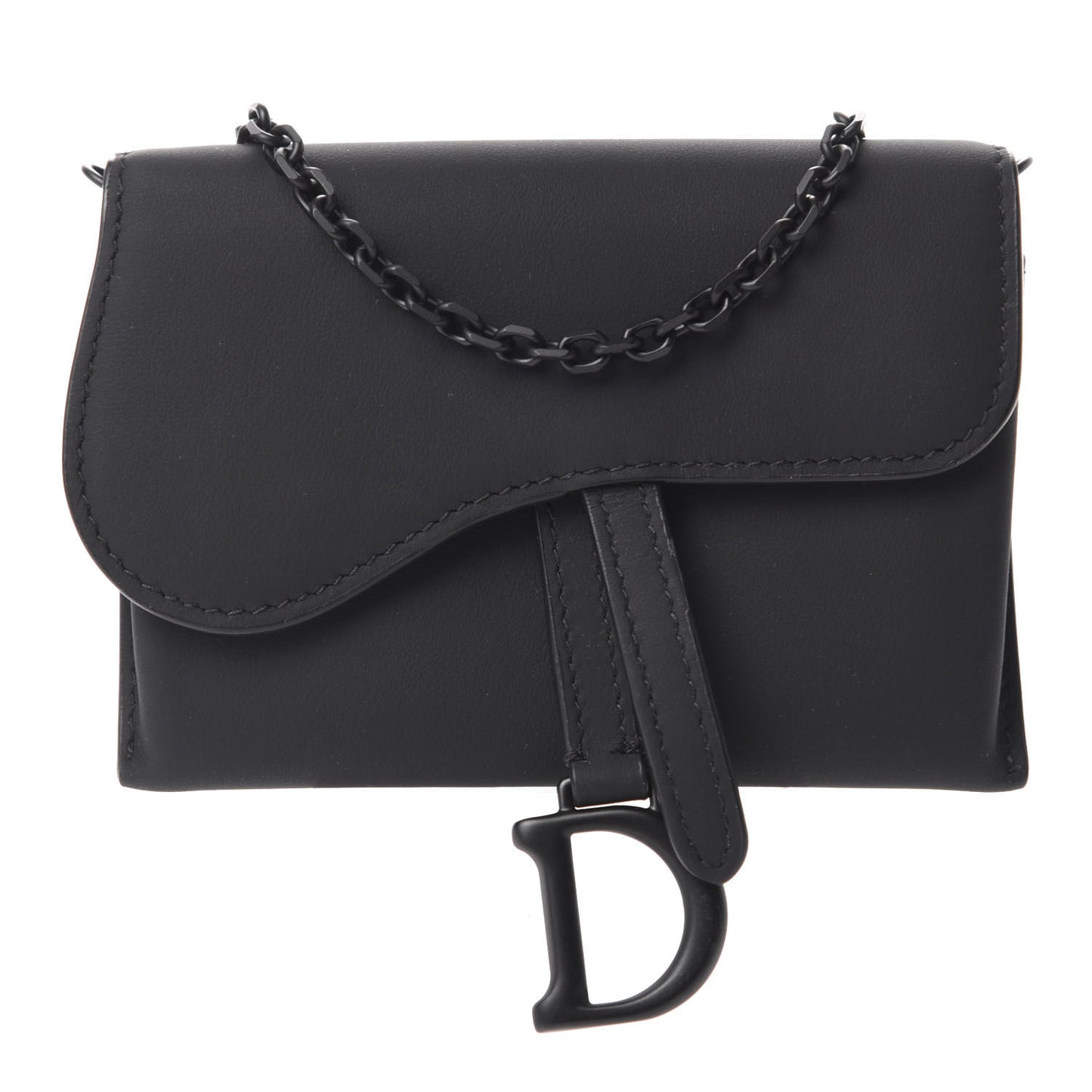Ultra Matte Calfskin Nano Saddle Chain Pouch Black