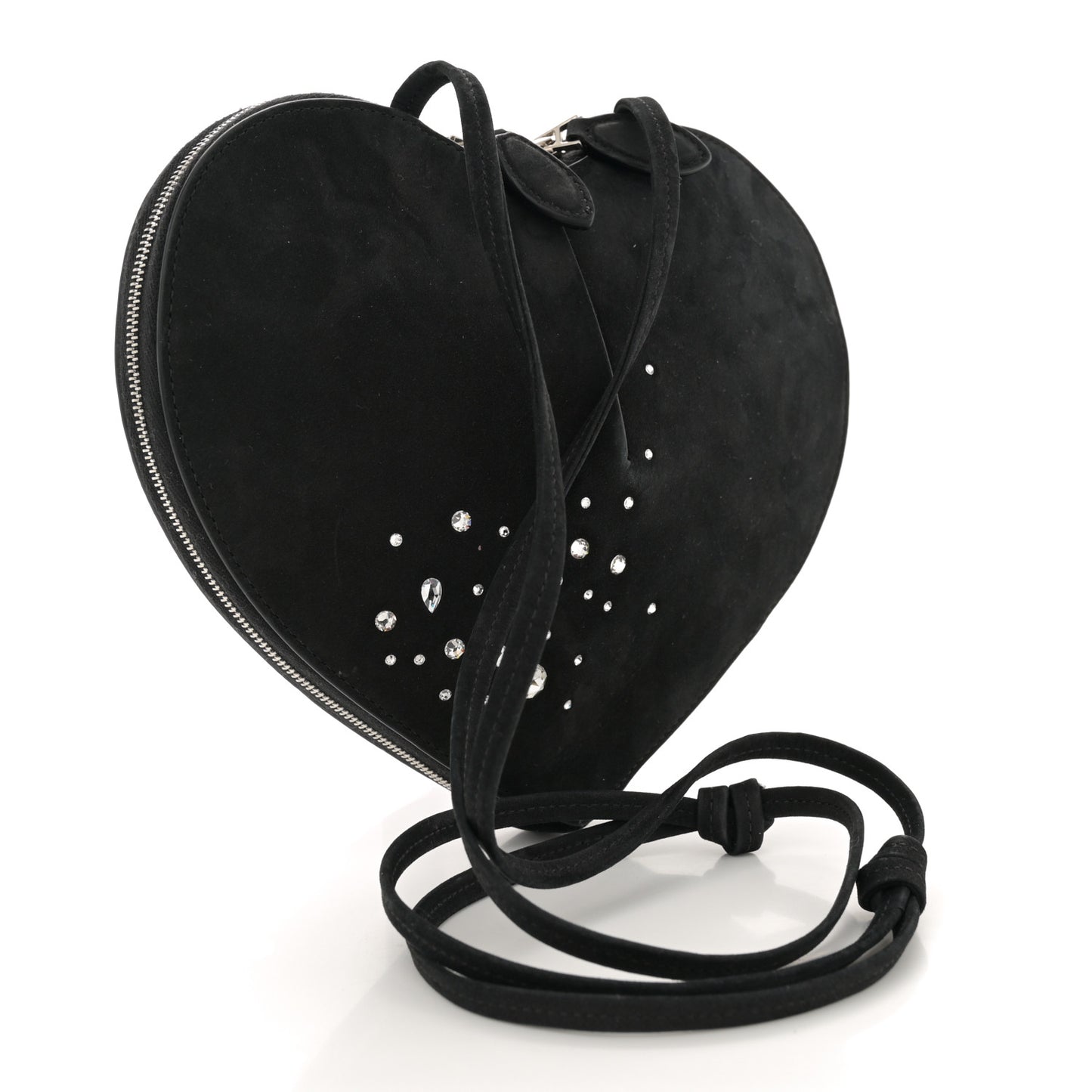 Suede Crystal Embellished Le Coeur Bag Black