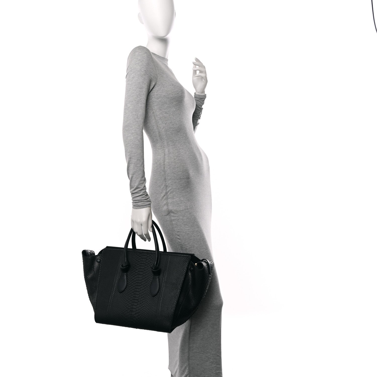 Celine Snakeskin Small Tie Knot Tote Black 2 of 13