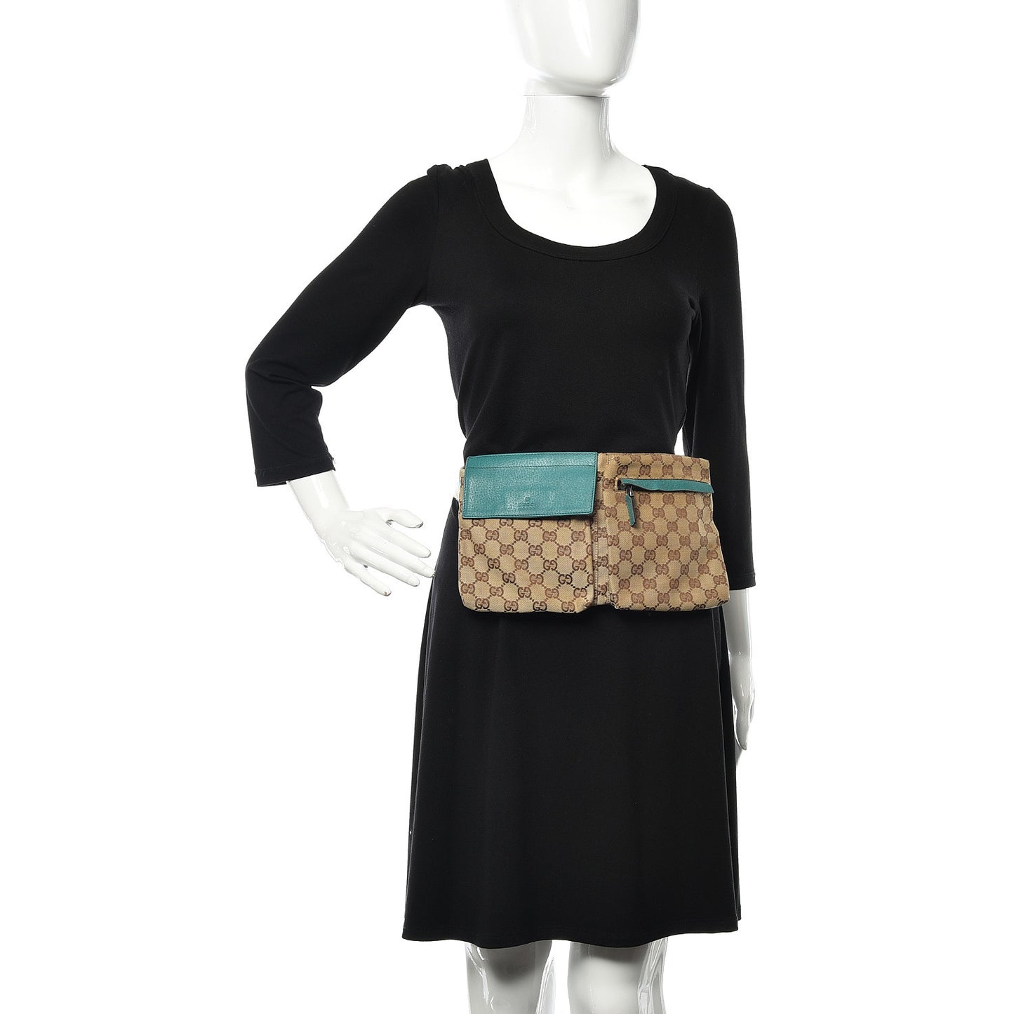 GG Monogram Web Double Pocket Belt Bag Turquoise