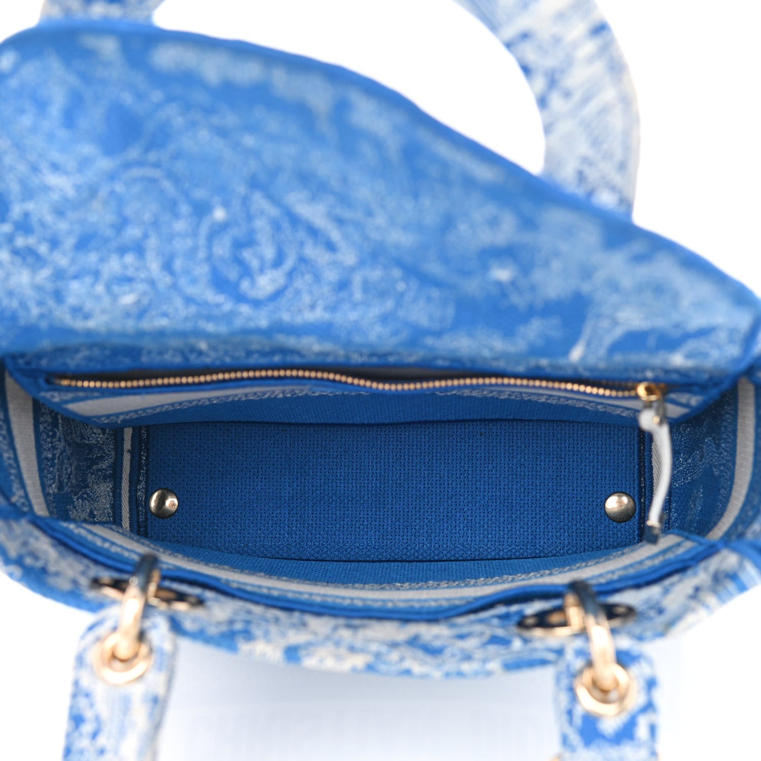 Christian Dior Canvas Toile De Jouy Reverse Embroidered Medium Lady D-Lite Fluorescent Blue 5 of 10