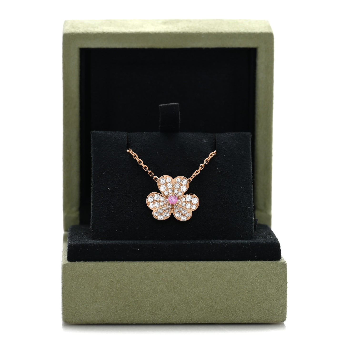 18K Rose Gold Diamond Pink Sapphire Small Frivole Pendant Necklace