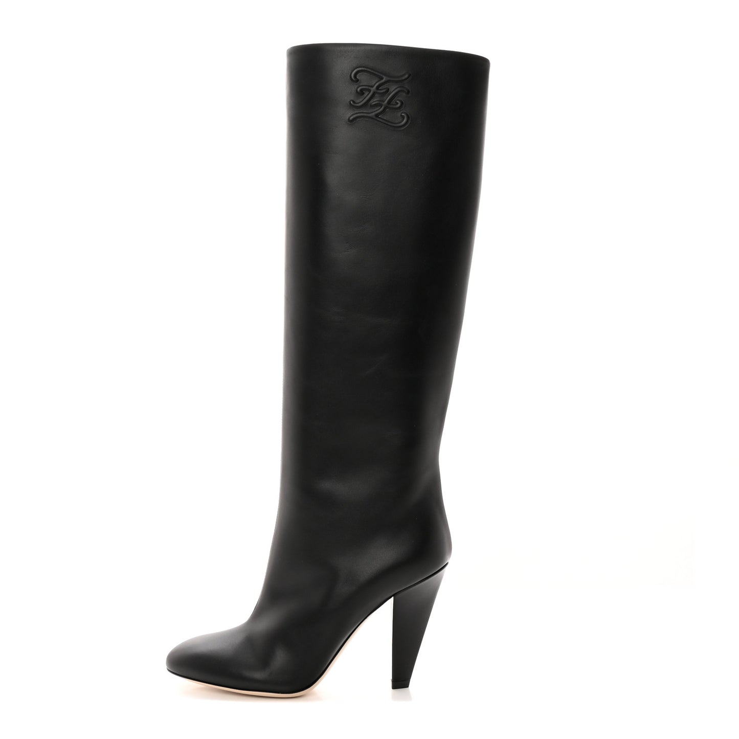 Vitello Karligraphy Embossed Knee High Boots 37 Black