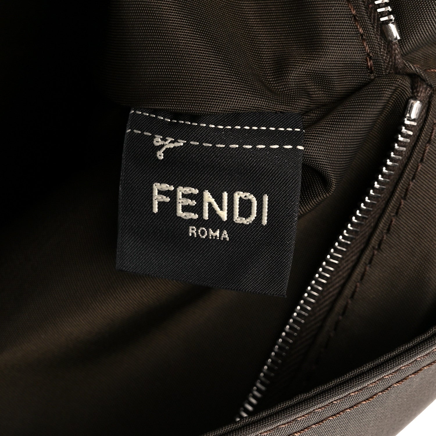 Fendi Econyl Nylon Cuoio Romano Monochrome Large Baguette Messenger Bag Ebano 9 of 12