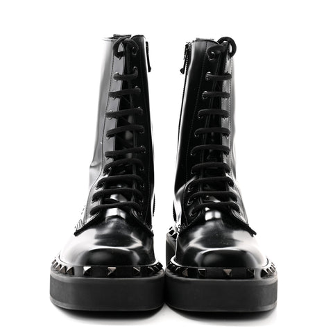 Calfskin Rockstud M-Way 50mm Combat Boots 40.5 Black