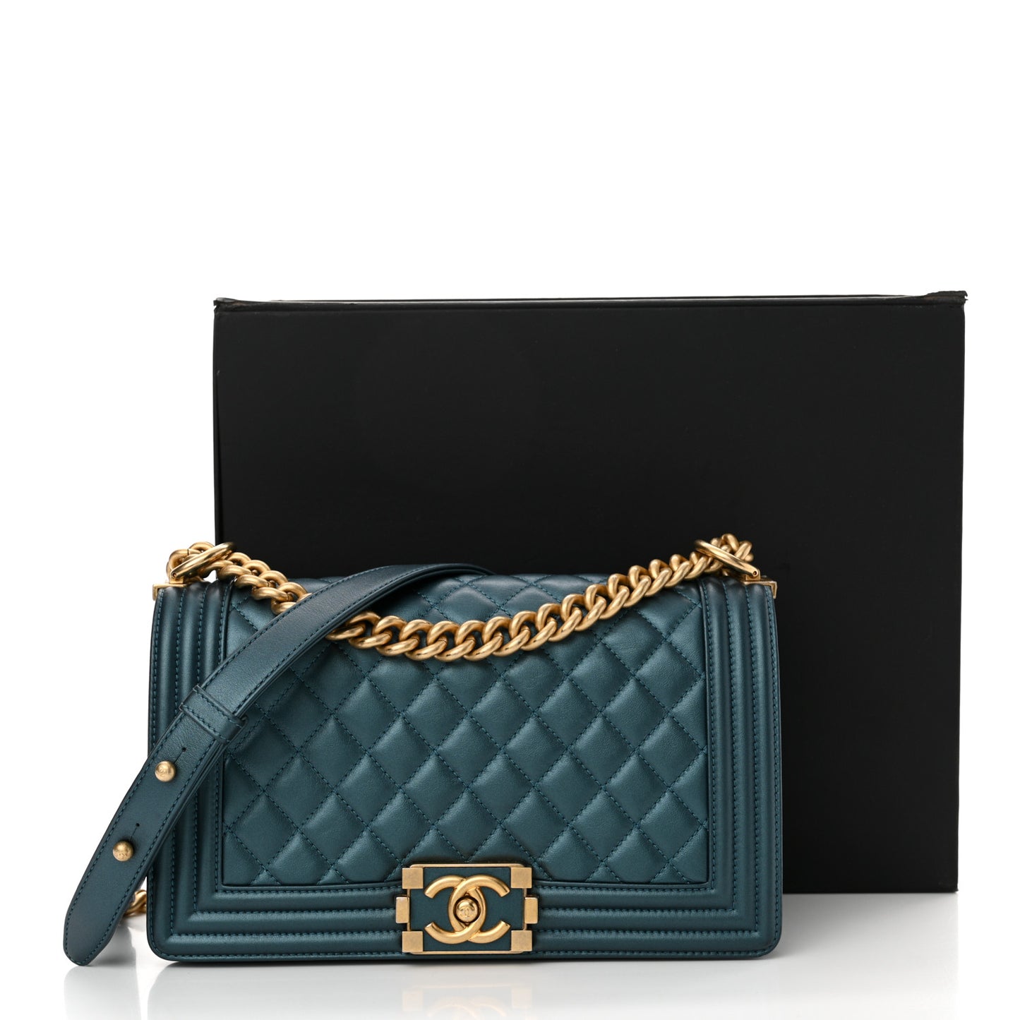 Metallic Calfskin Quilted Medium Boy Flap Blue