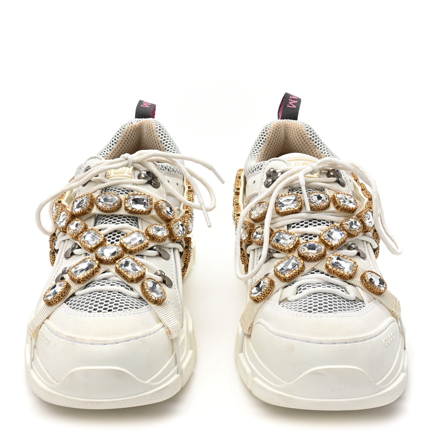 Gucci X SEGA Mesh Calfskin Suede Removable Crystals Mens Flashtrek Sneakers 10.5 Great White 2 of 7