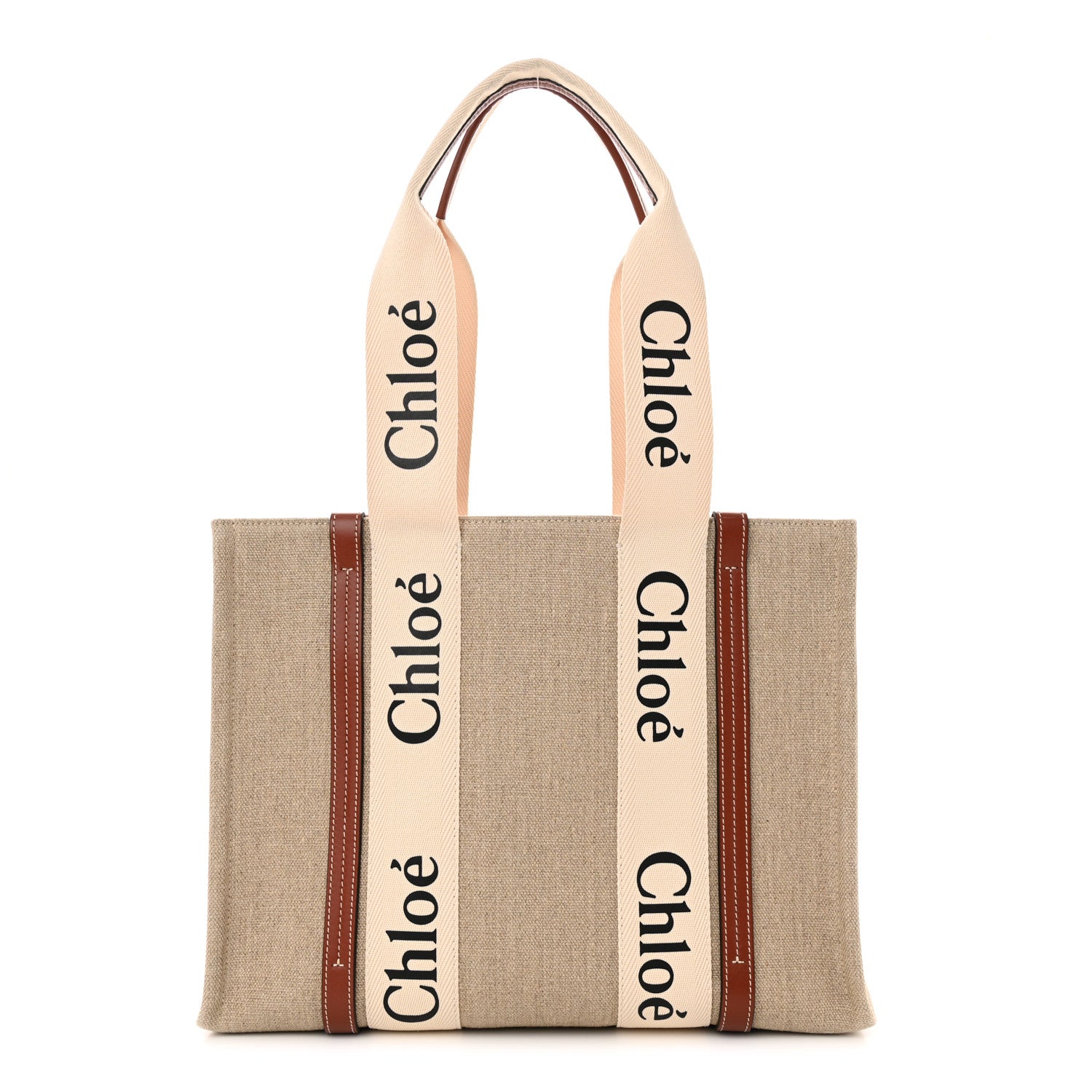 Chloe Linen Calfskin Medium Woody Ribbon Tote White Brown 1 of 15