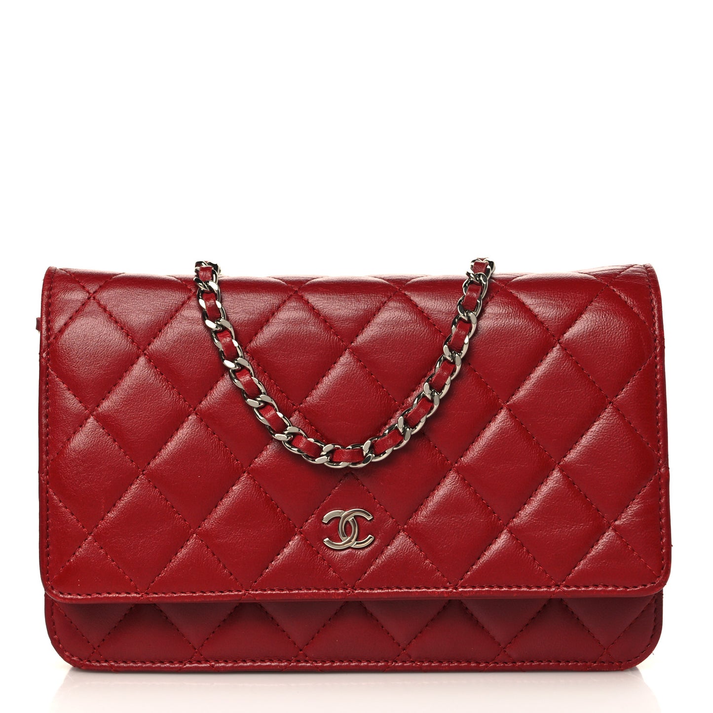 Lambskin Quilted Wallet On Chain WOC Red