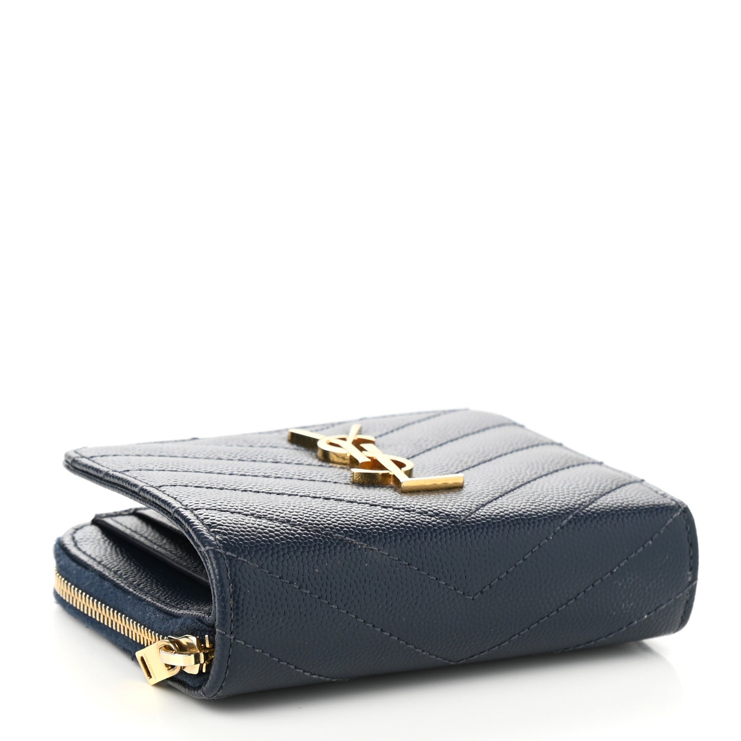 Grain De Poudre Matelasse Chevron Monogram Compact Zip Around Wallet Deep Marine