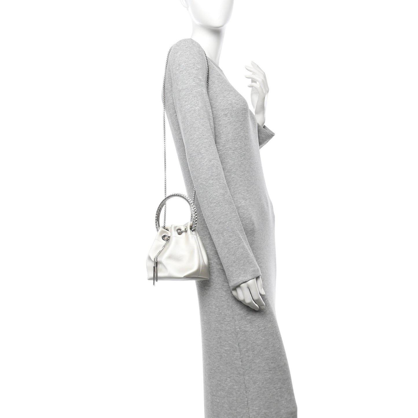 Satin Crystal Embellished Top Handle Bon Bon Bag Ivory