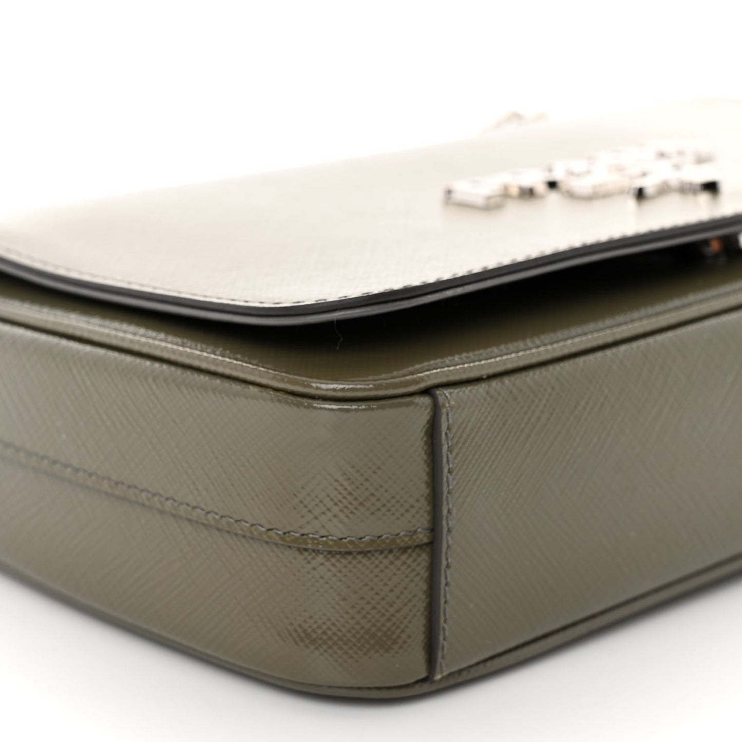 Saffiano Vernice Flap Chain Crossbody Bag Marmo