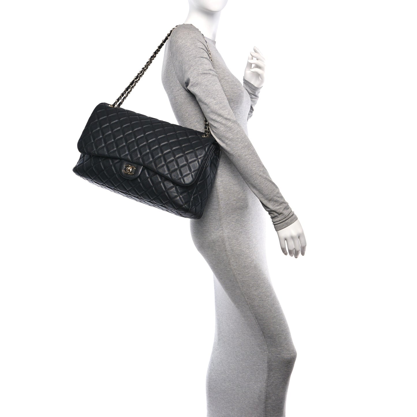 Calfskin Quilted Small XXL Travel Flap Bag Black