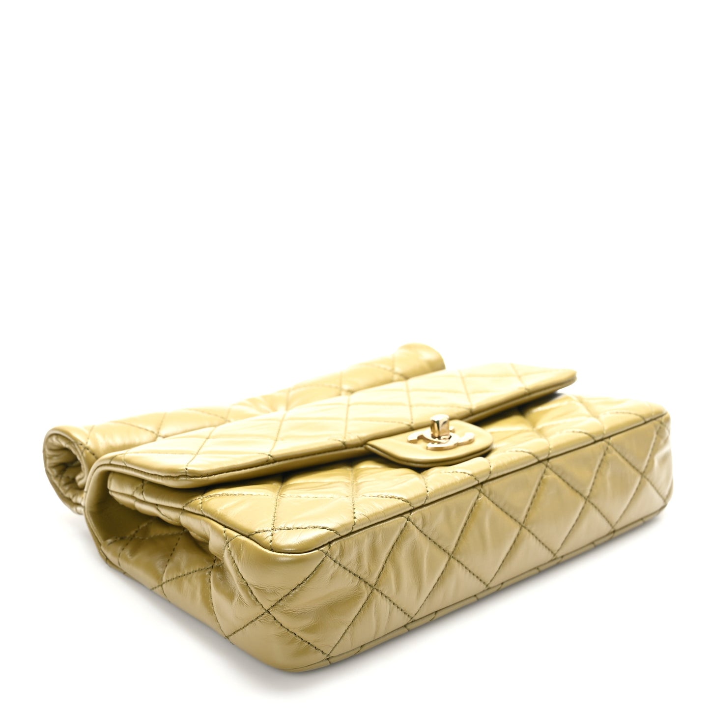 Crumpled Calfskin Quilted Clutch Green