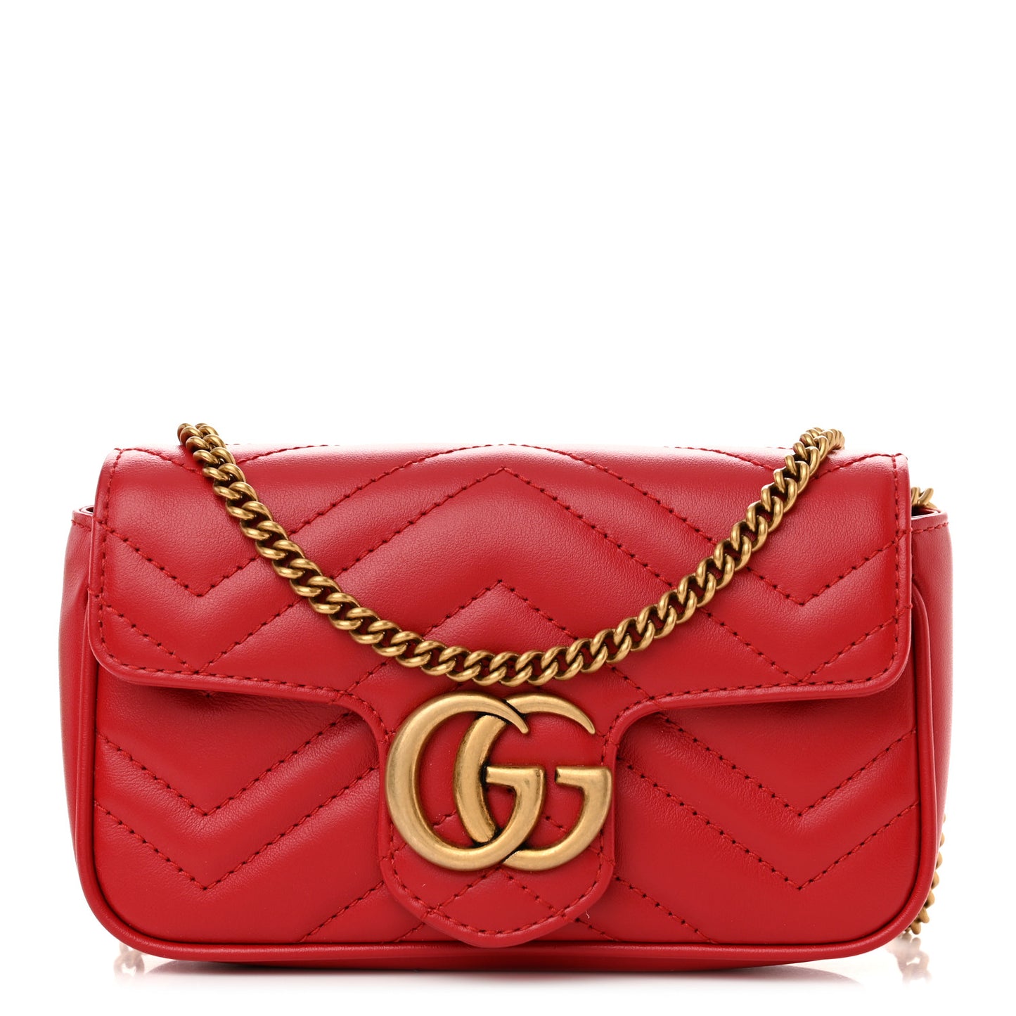 Calfskin Matelasse Super Mini GG Marmont Shoulder Bag Hibiscus Red