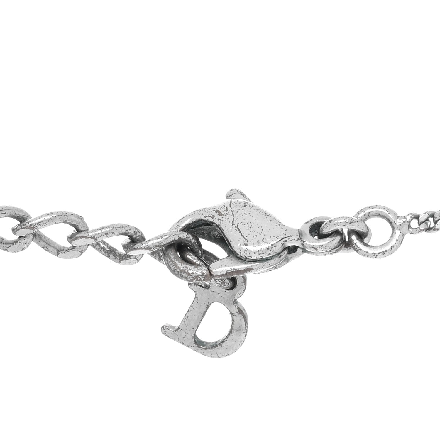 Christian Dior Crystal Logo Necklace Silver Black 4 of 4