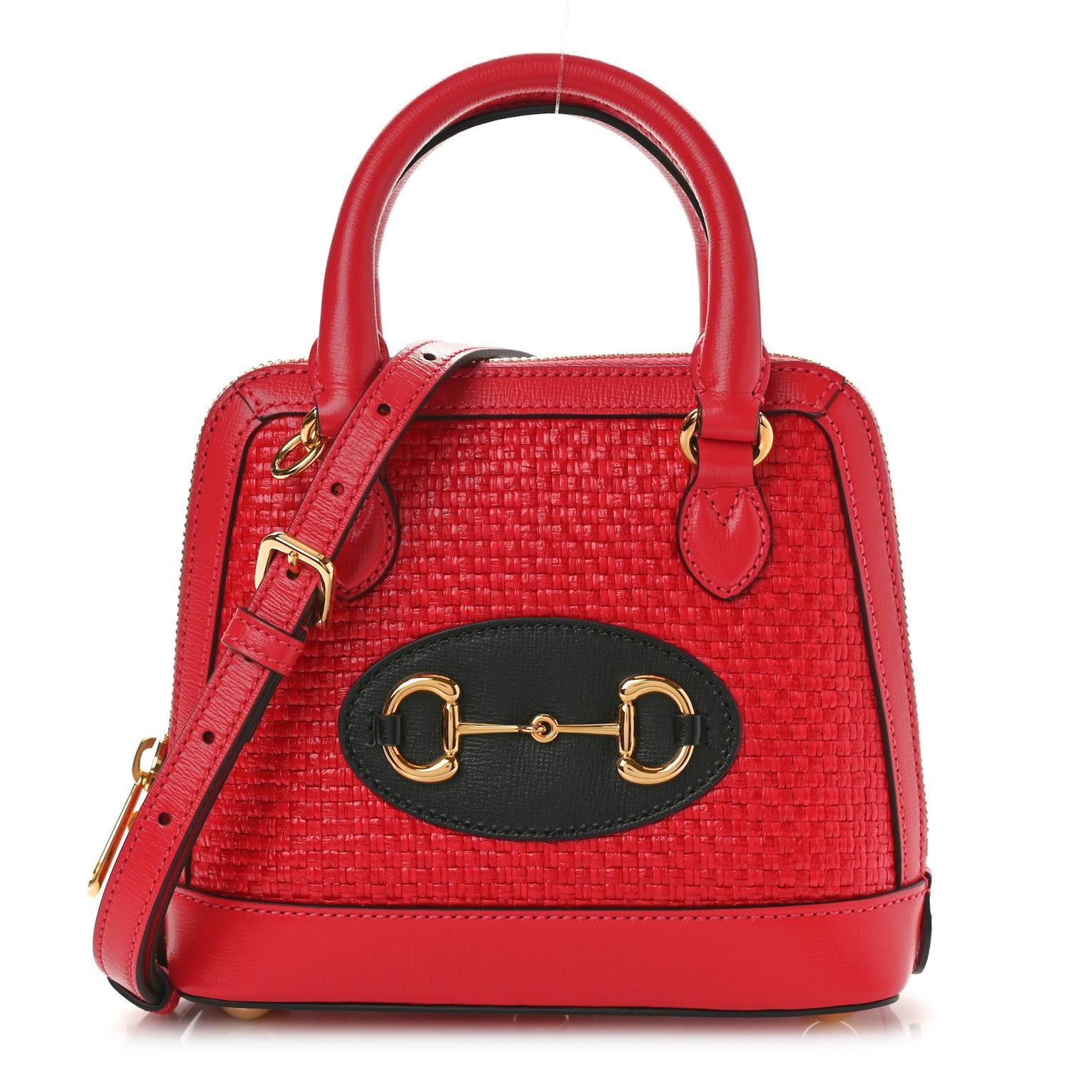Gucci Straw Azalea Calfskin Woven Mini Horsebit 1955 Top Handle