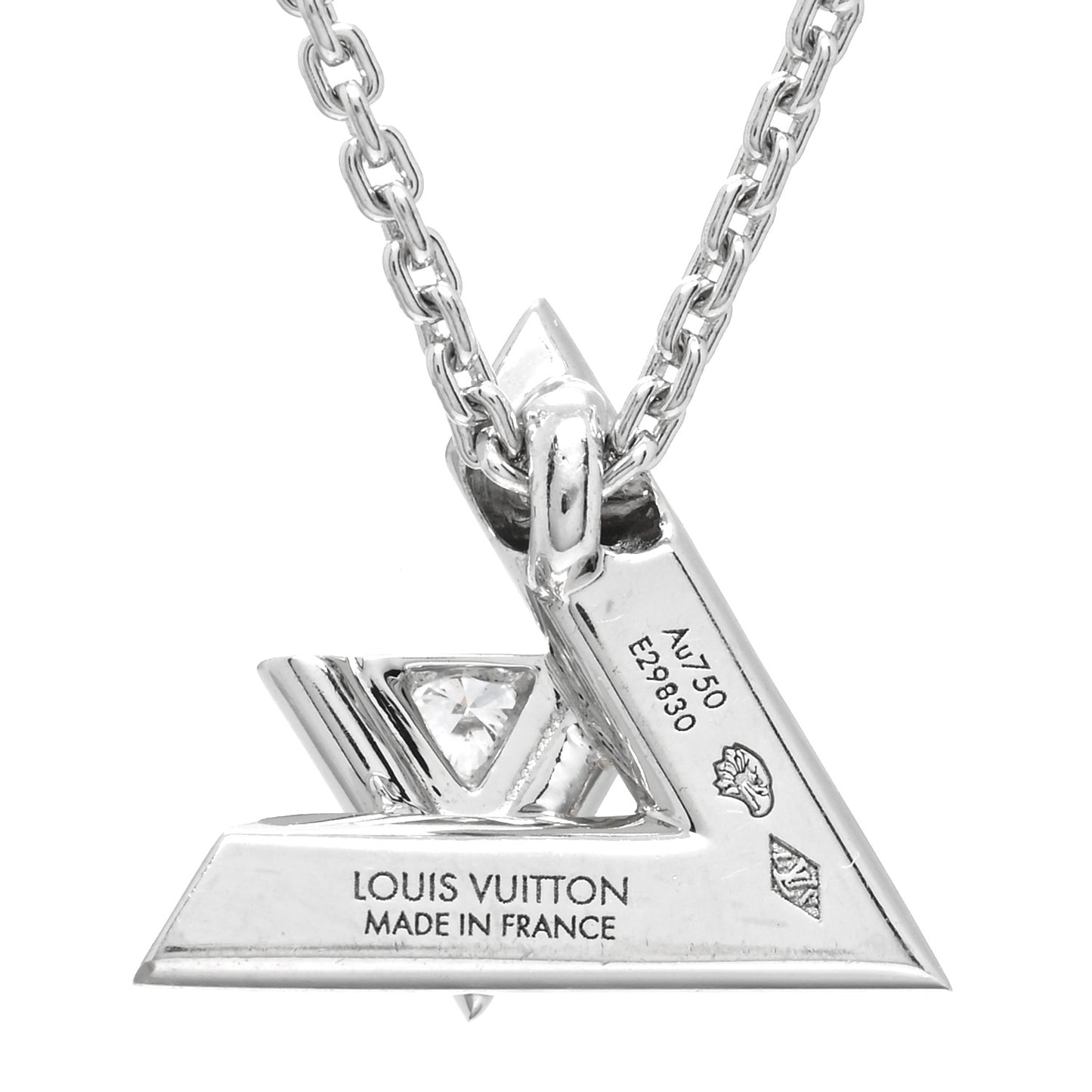18K White Gold Diamond Small LV Volt One Pendant Necklace