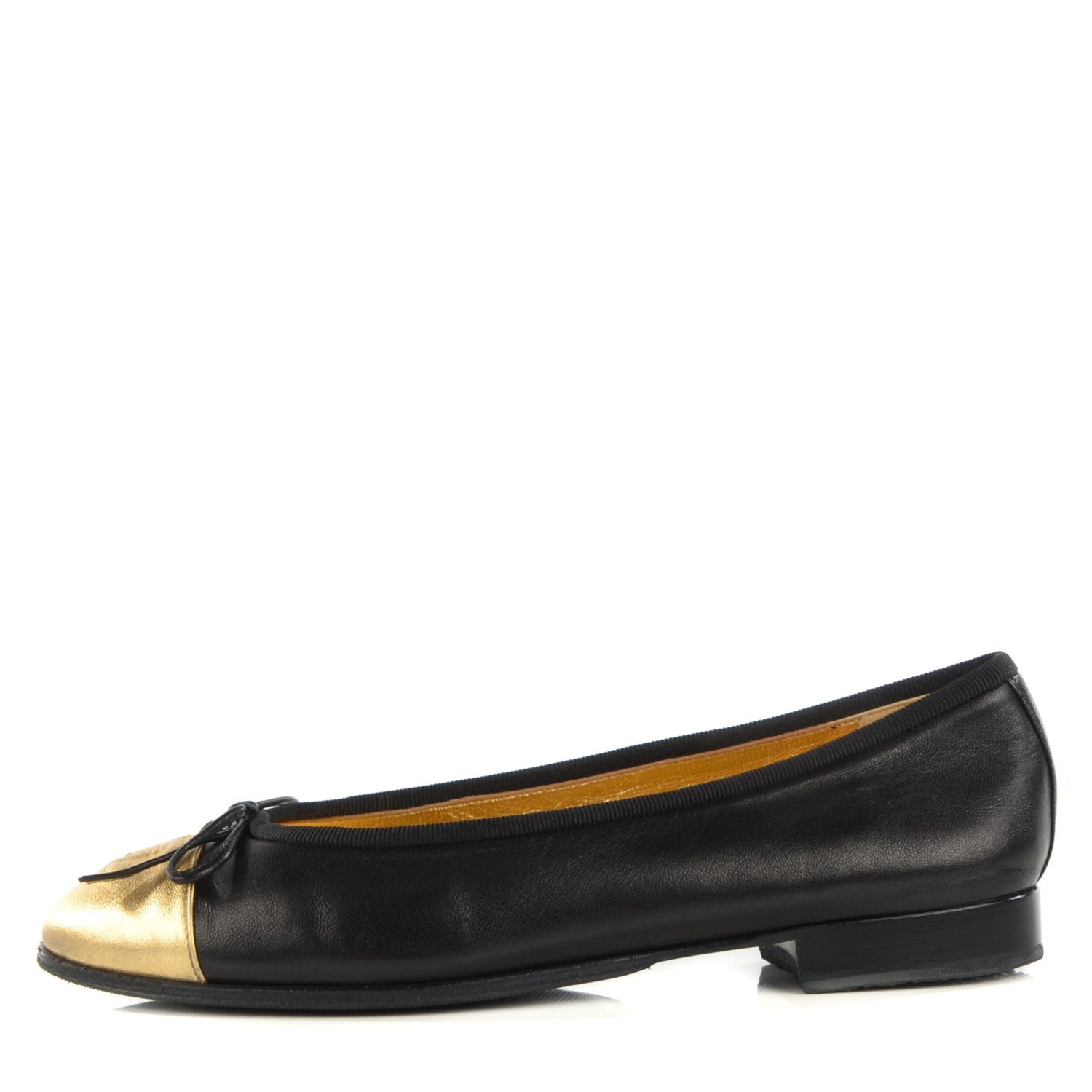 Chanel Metallic Calfskin Cap Toe Ballerina Flats 36 Gold Black