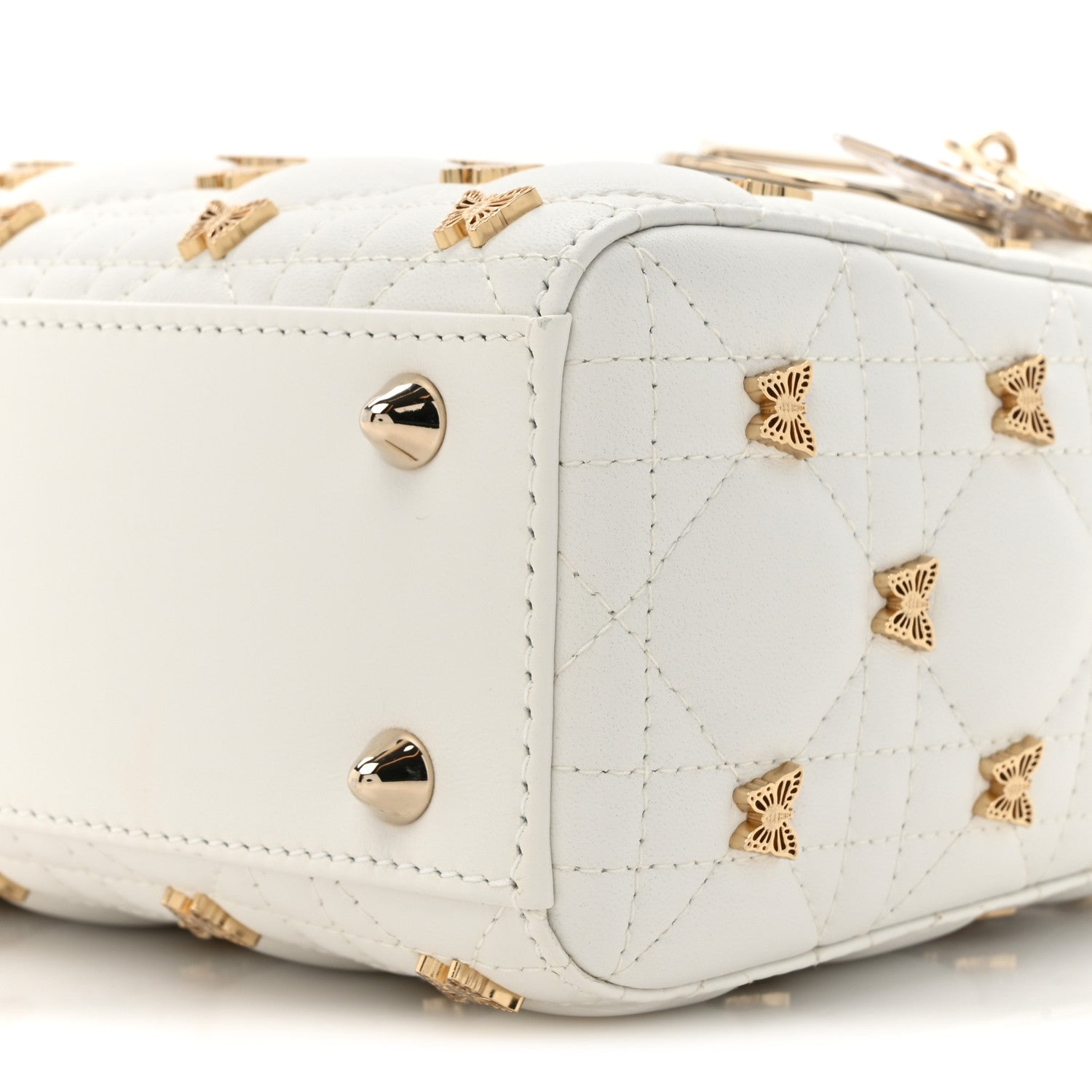 Christian Dior Lambskin Cannage Butterfly Studs Small Lady Dior White 9 of 14