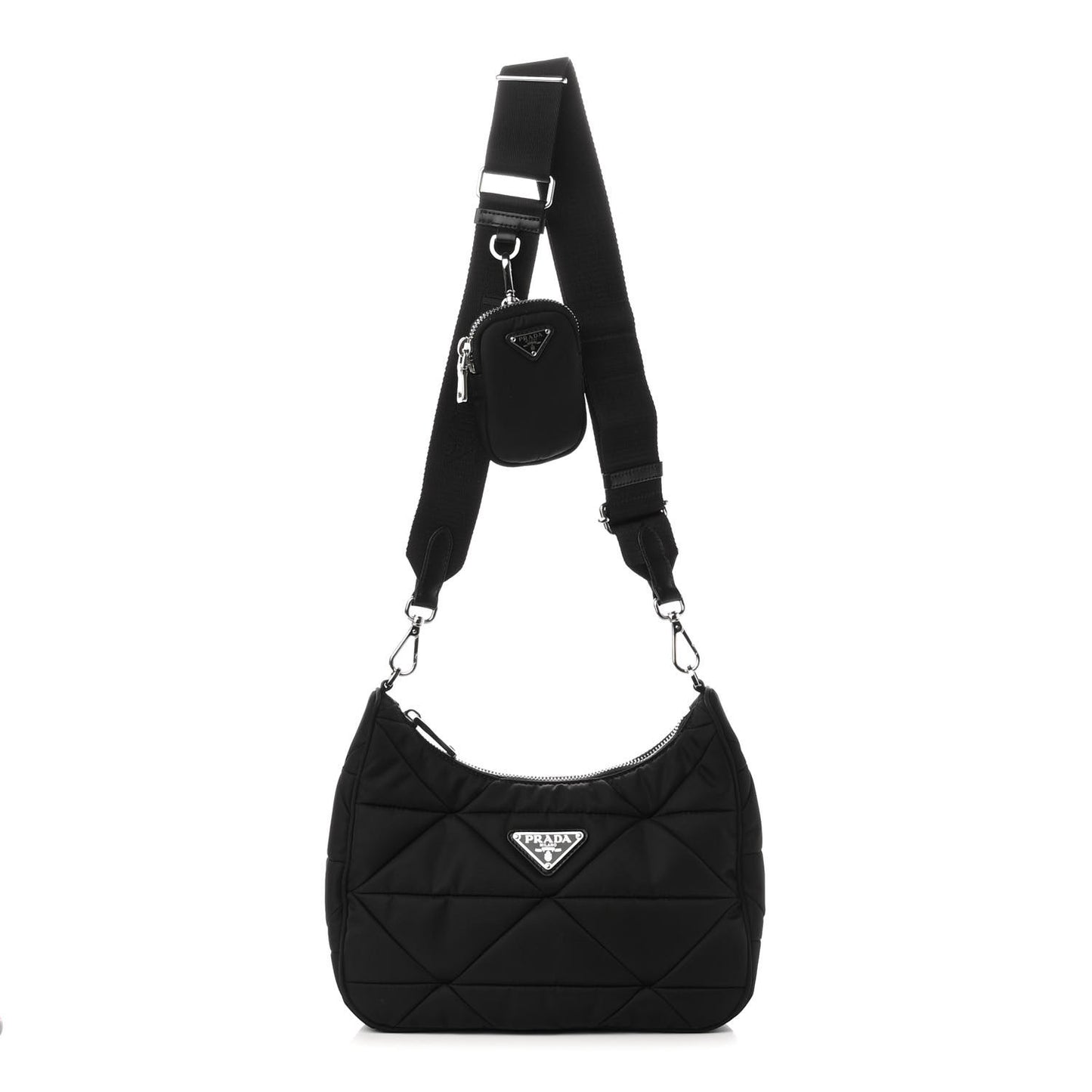 Re-Nylon Triangle Padded Patchwork Shoulder Bag Black