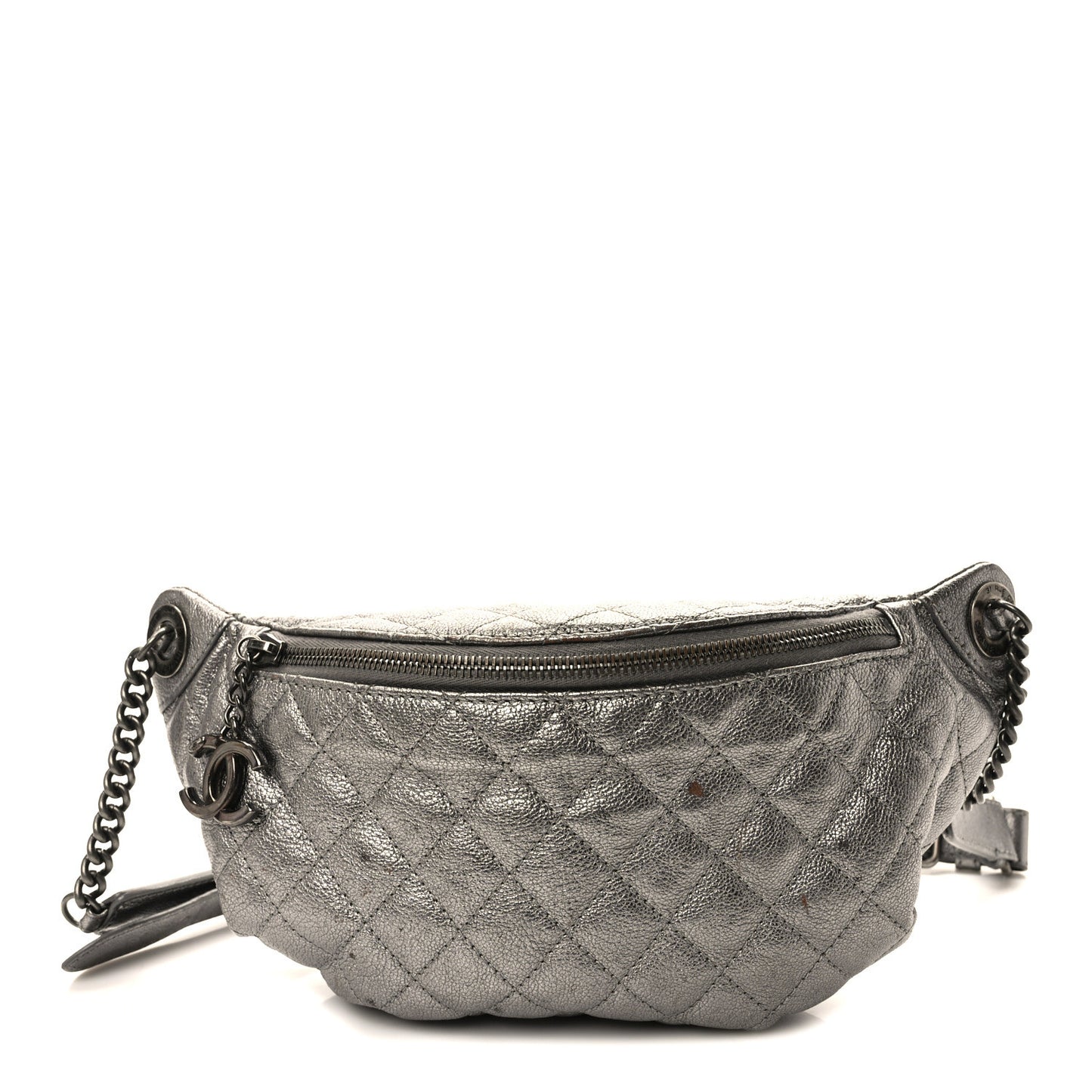 Metallic Goatskin Quilted Banane Waist Bag Fanny Pack Silver