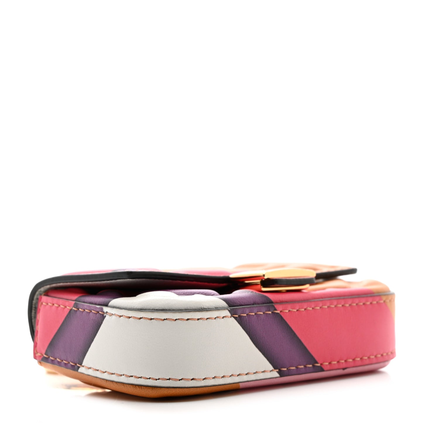 Nappa FF Embossed Line Print Nano Baguette Charm White Multicolor