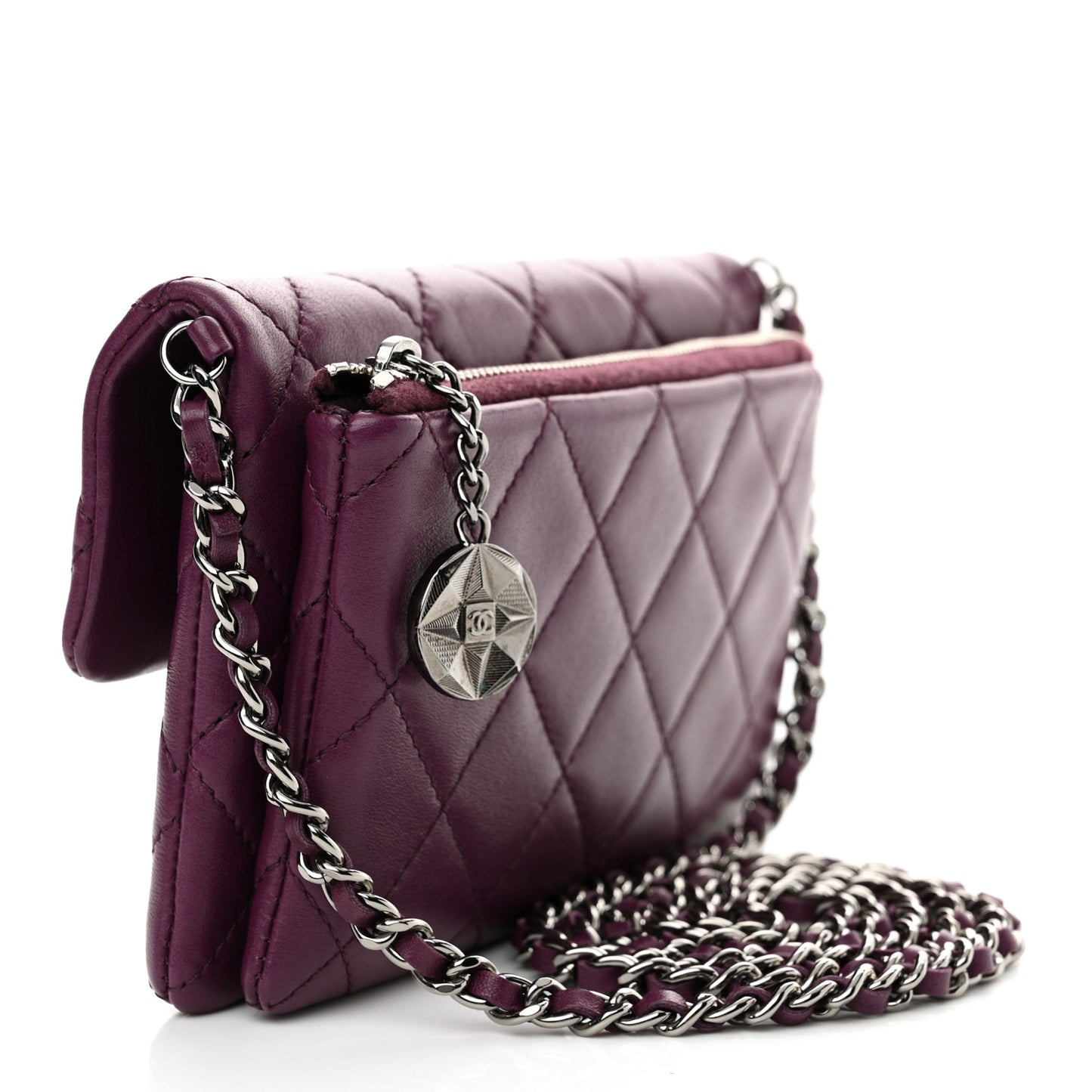 Lambskin Quilted Mini Mineral Nights Flap Crossbody Bag Purple