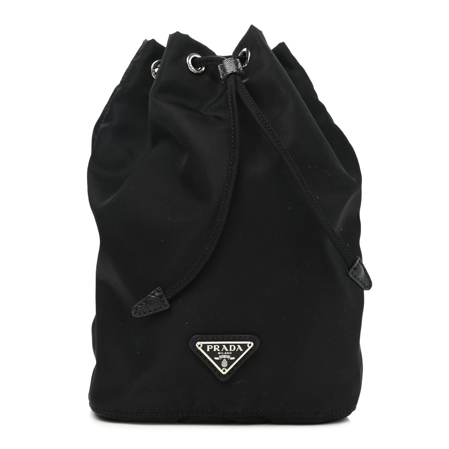Saffiano Tessuto Nylon Vela Bucket Wristlet Black