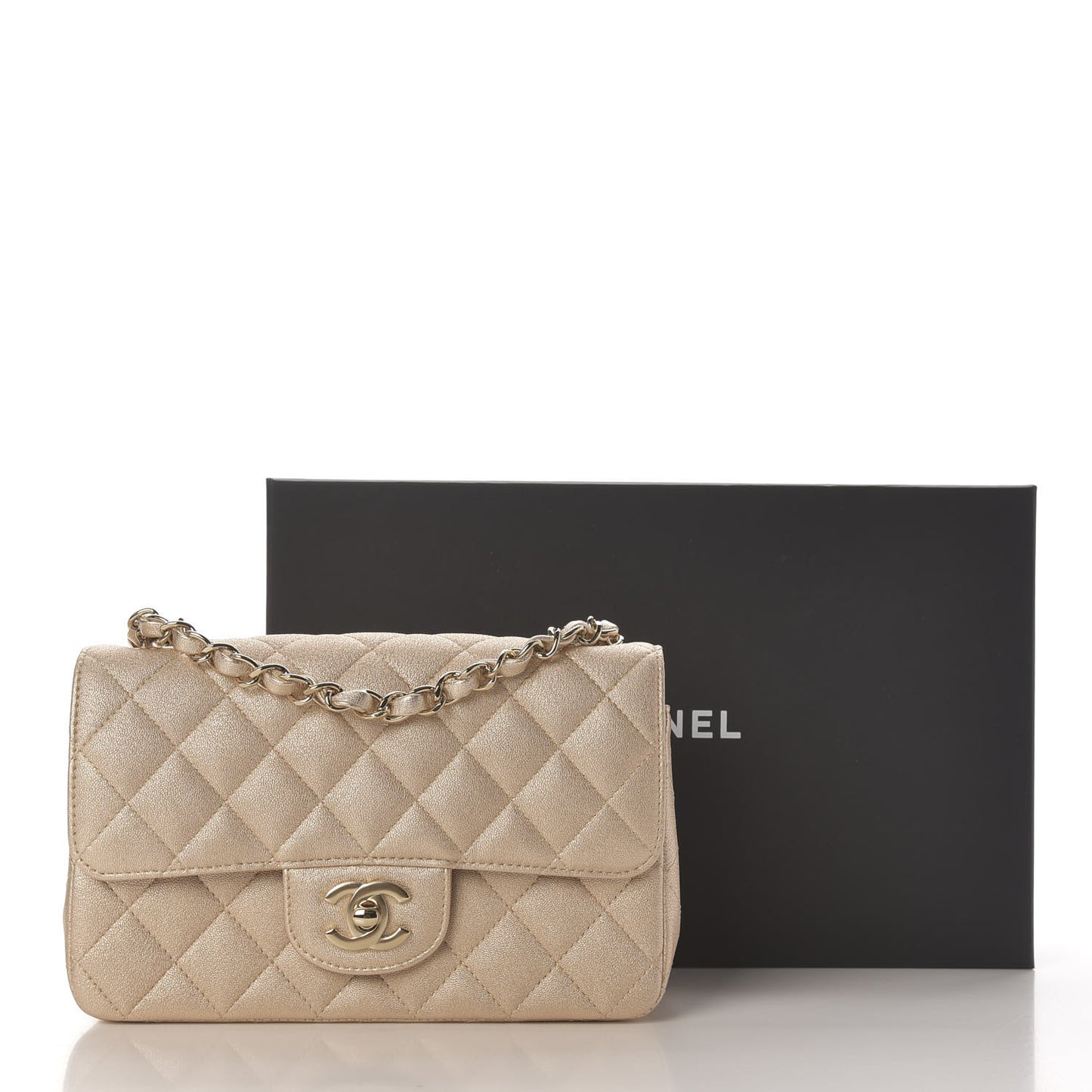 Metallic Lambskin Quilted Mini Rectangular Flap Gold